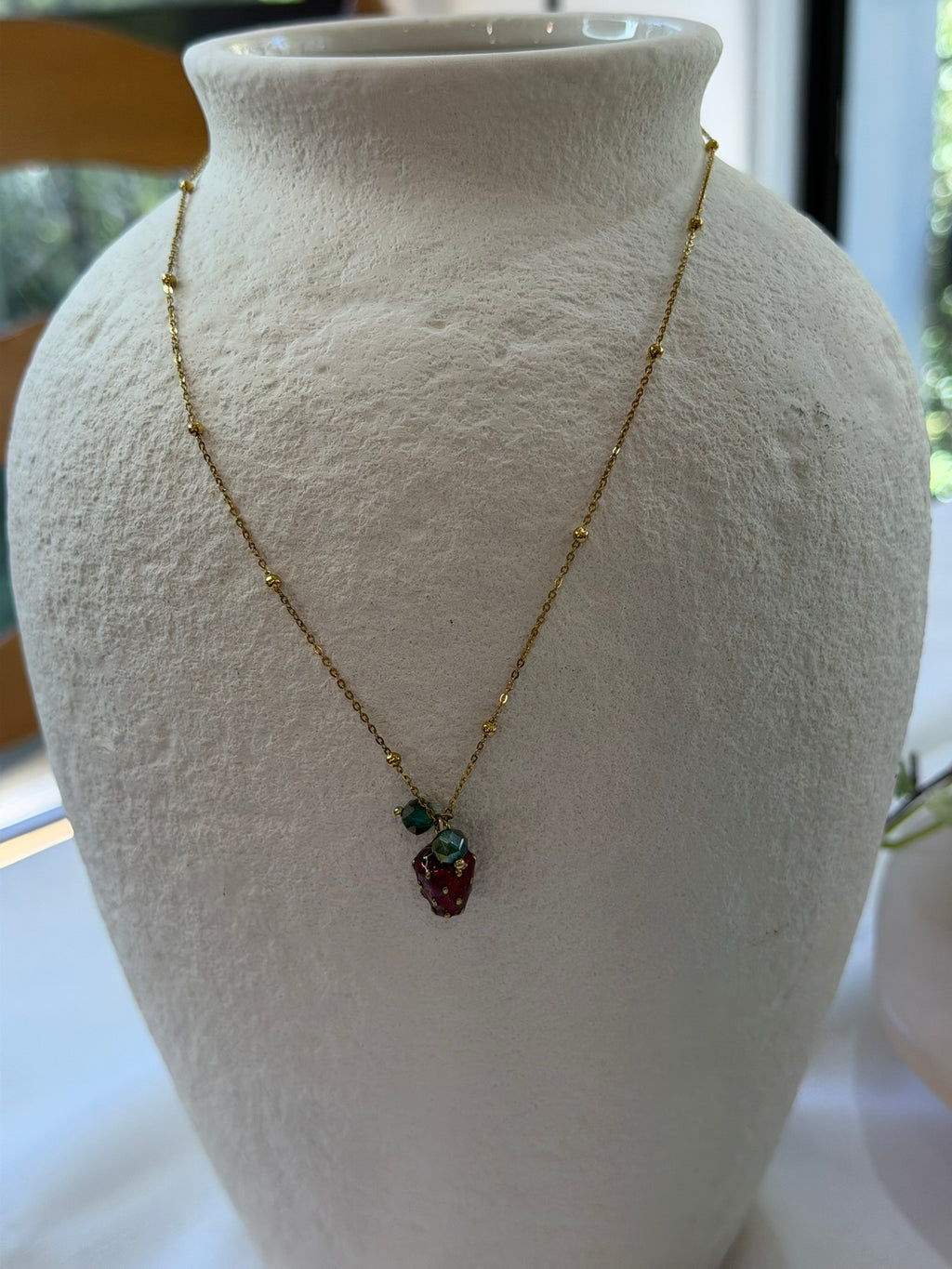 Blossom Strawberry Necklace 18k Gold Plated Steel