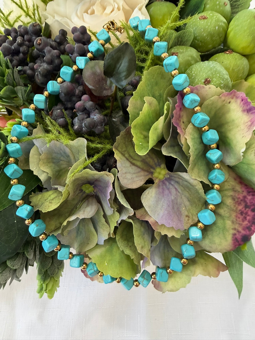 Blue Bead Necklace 18k Gold Plated Steel