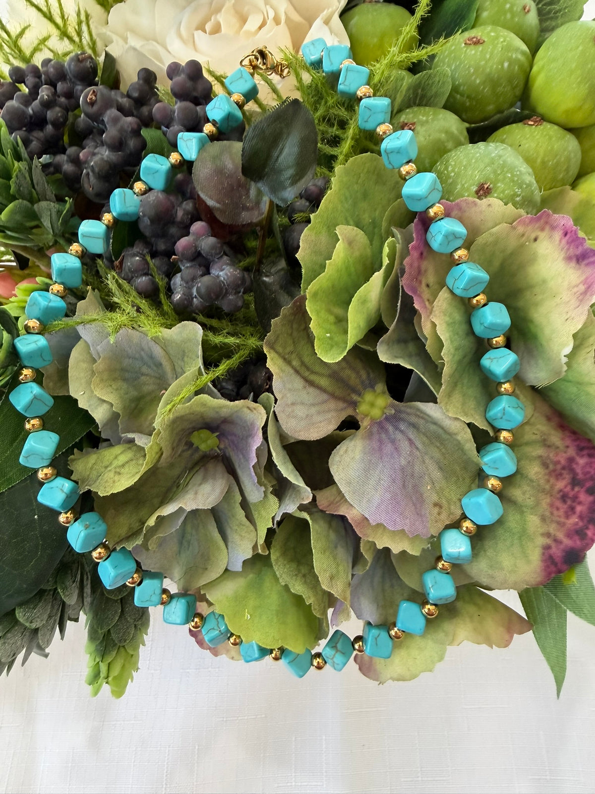 Blue Bead Necklace 18k Gold Plated Steel