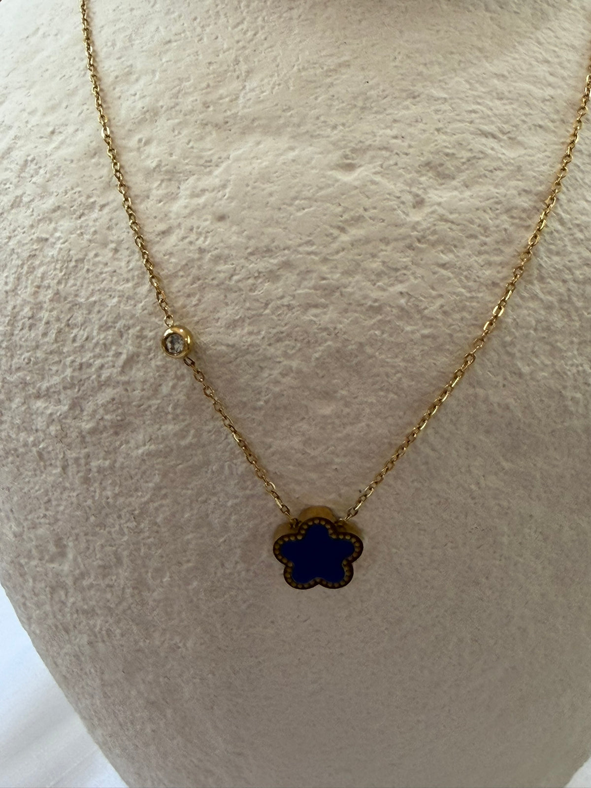 Blue Floral Necklace 18k Gold Plated Steel