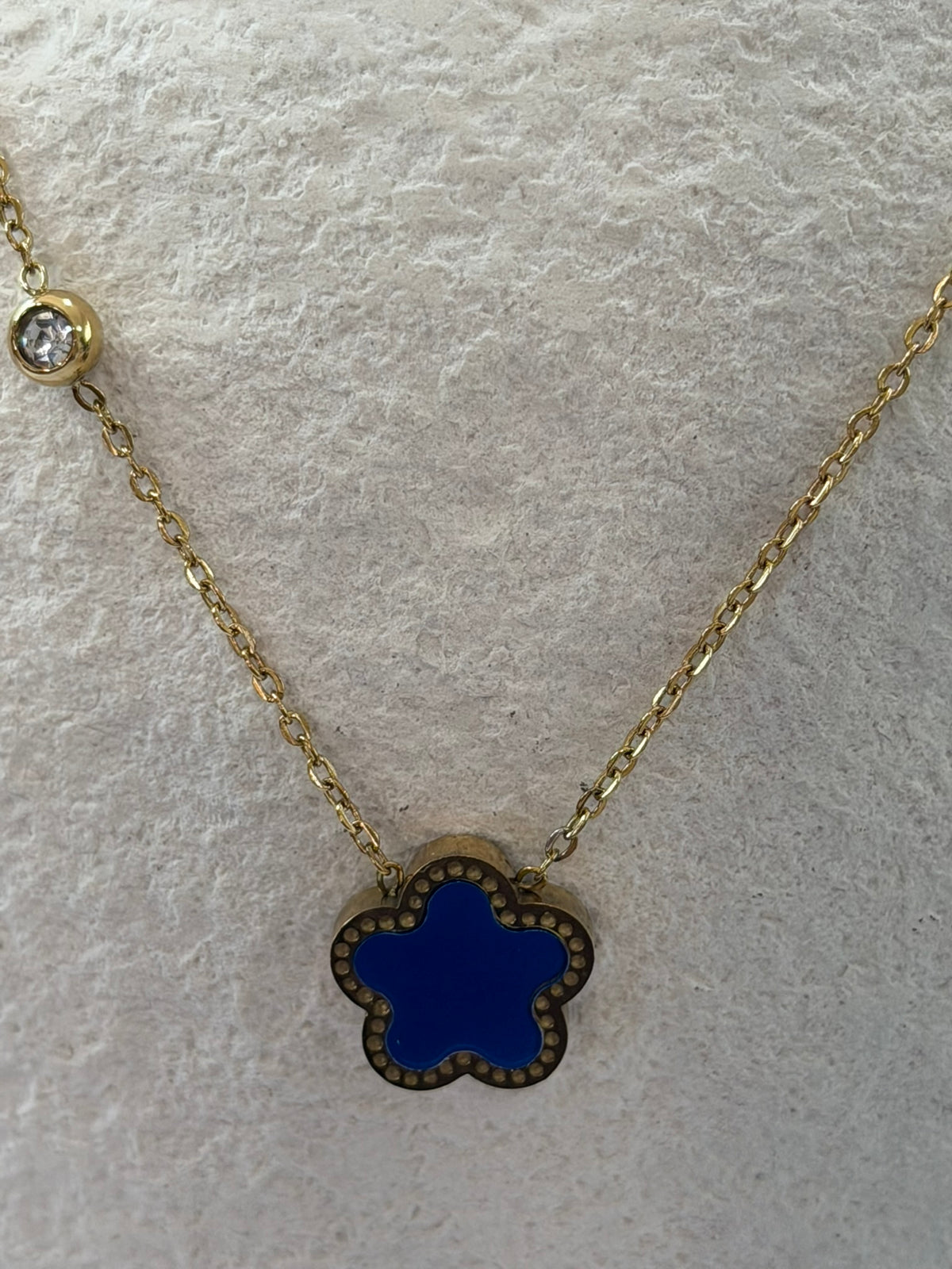 Blue Floral Necklace 18k Gold Plated Steel