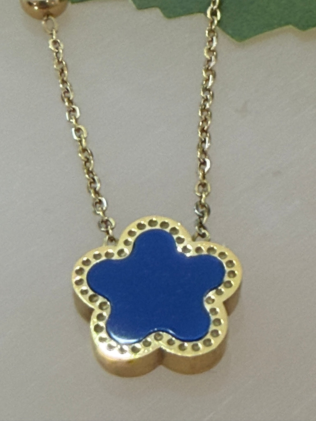 Blue Floral Necklace 18k Gold Plated Steel