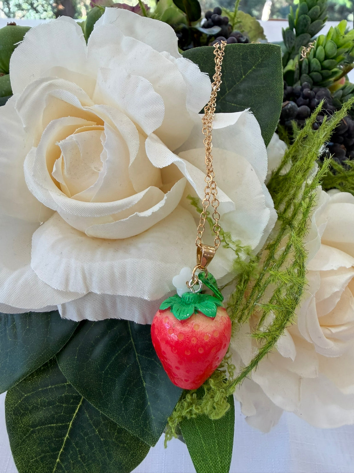 Ceramic Strawberry Necklace 18k Gold Plated Steel