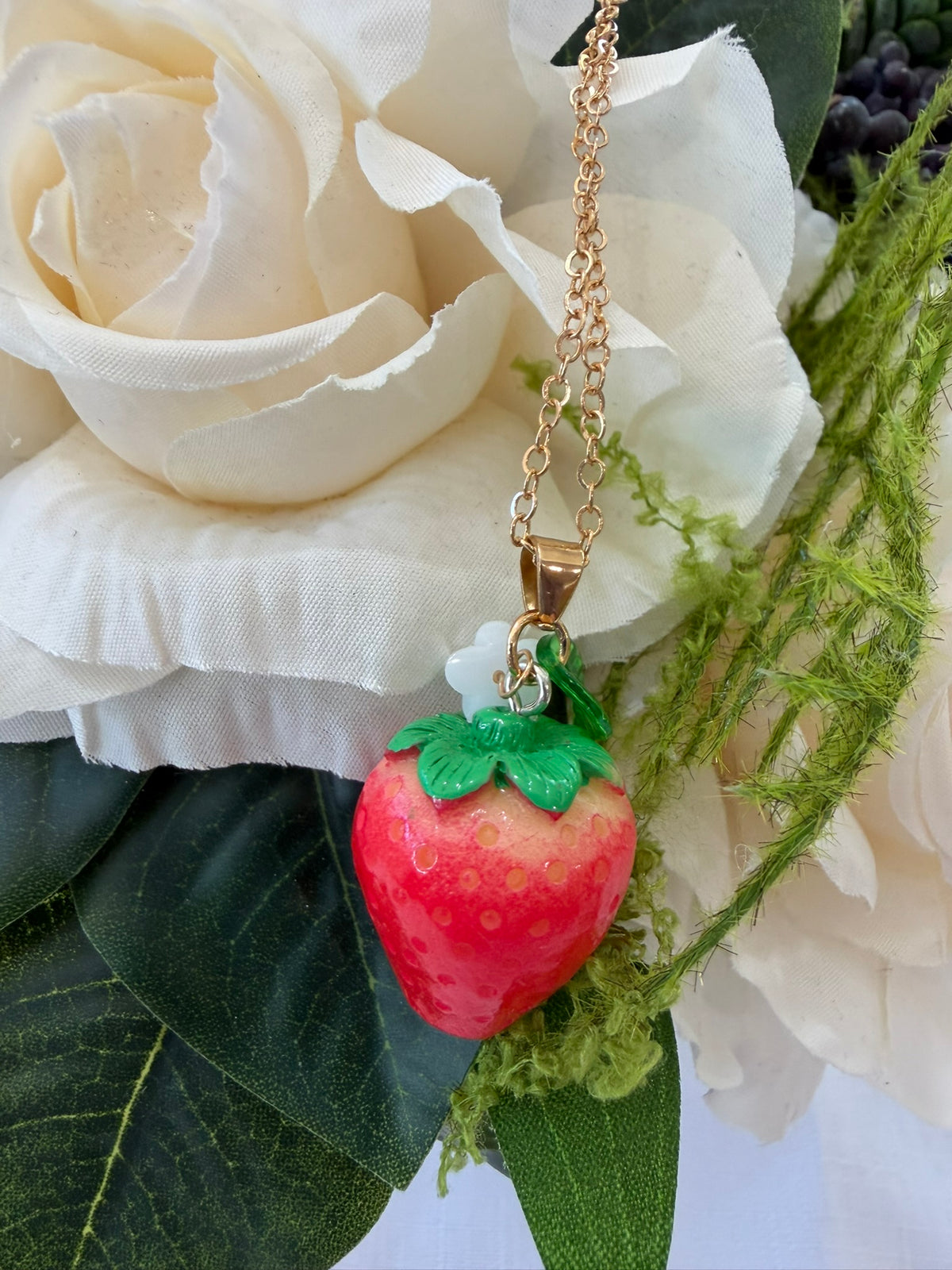 Ceramic Strawberry Necklace 18k Gold Plated Steel