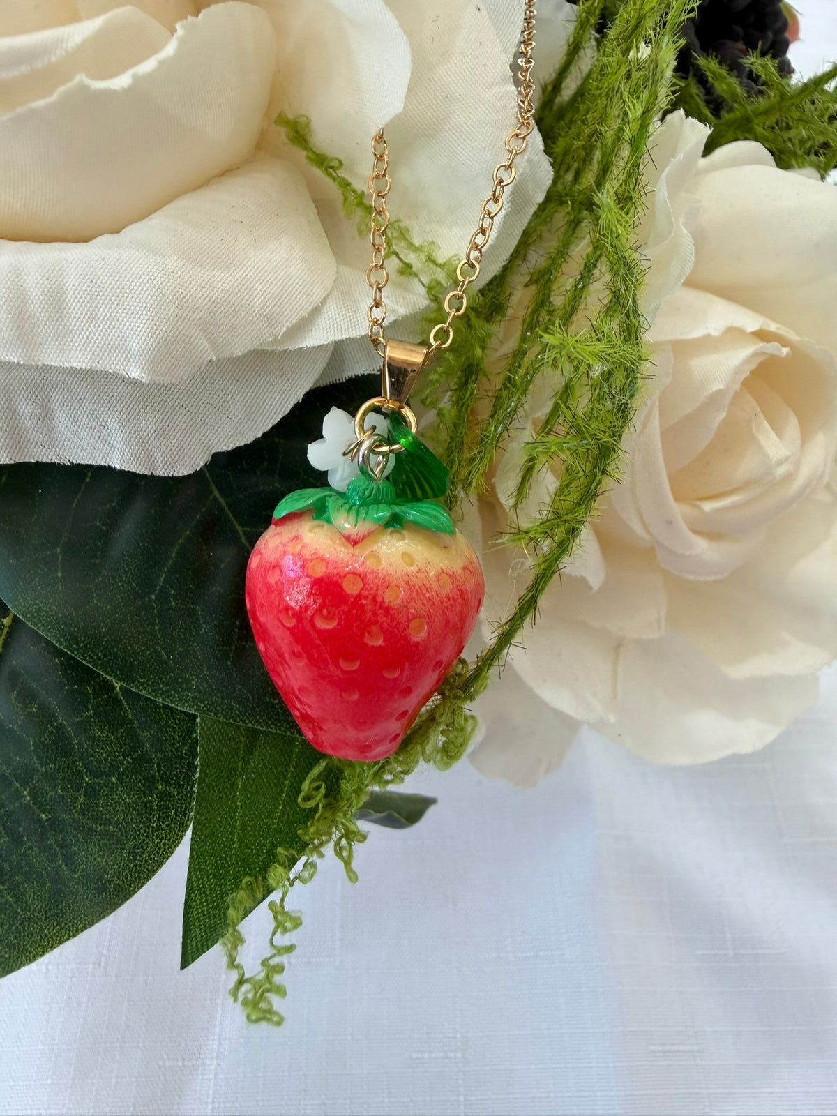 Ceramic Strawberry Necklace 18k Gold Plated Steel