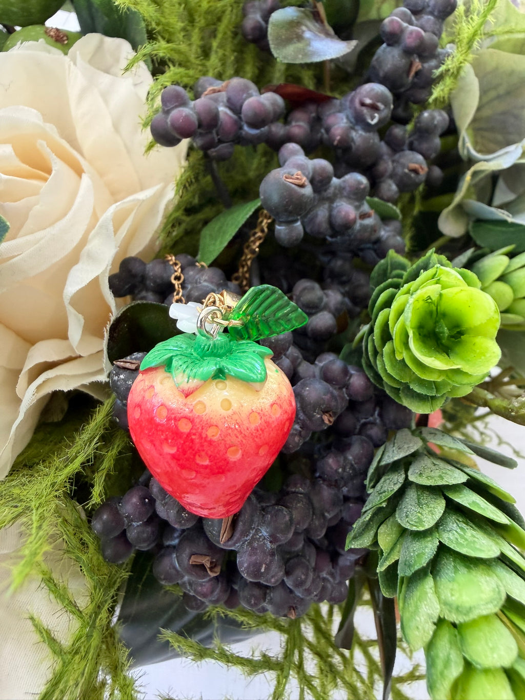 Ceramic Strawberry Necklace 18k Gold Plated Steel
