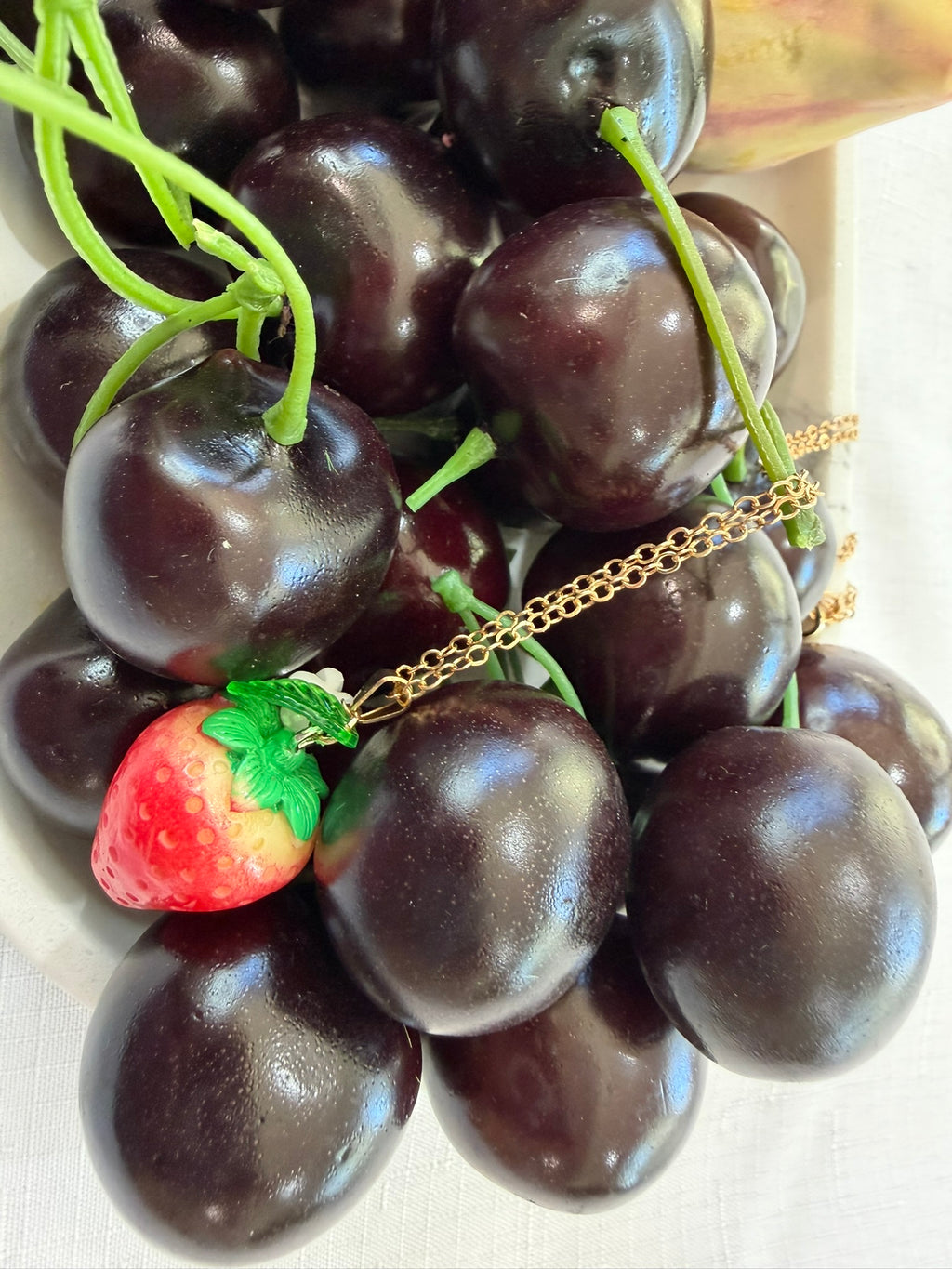 Ceramic Strawberry Necklace 18k Gold Plated Steel