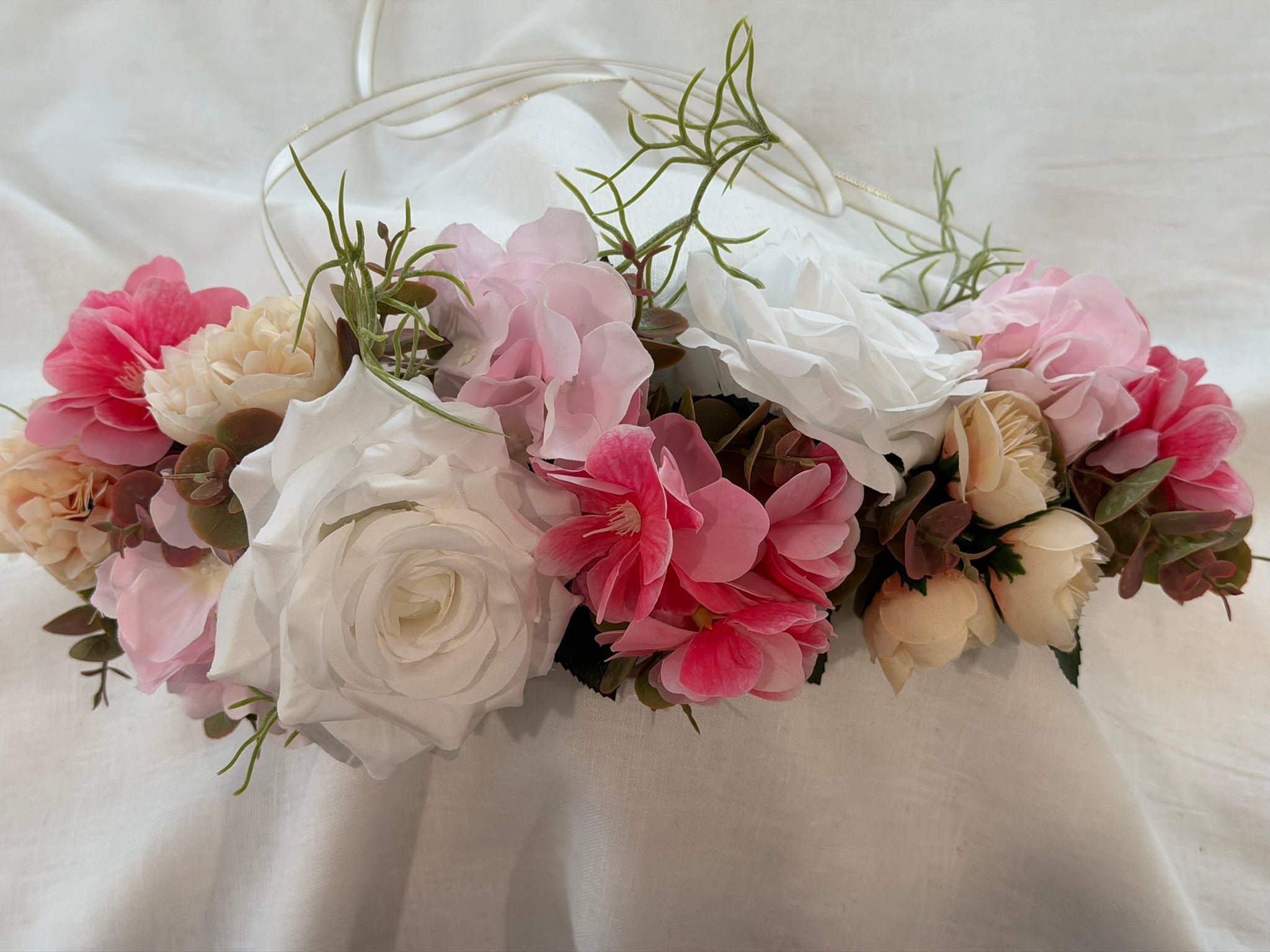 Cerise Blossoms, White Roses & Pink Hydrangea Flower Garland – Perfect for Pets & Humans