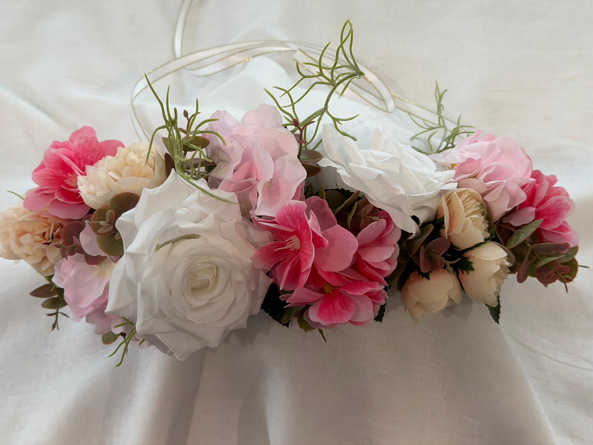 Cerise Blossoms, White Roses & Pink Hydrangea Flower Garland – Perfect for Pets & Humans