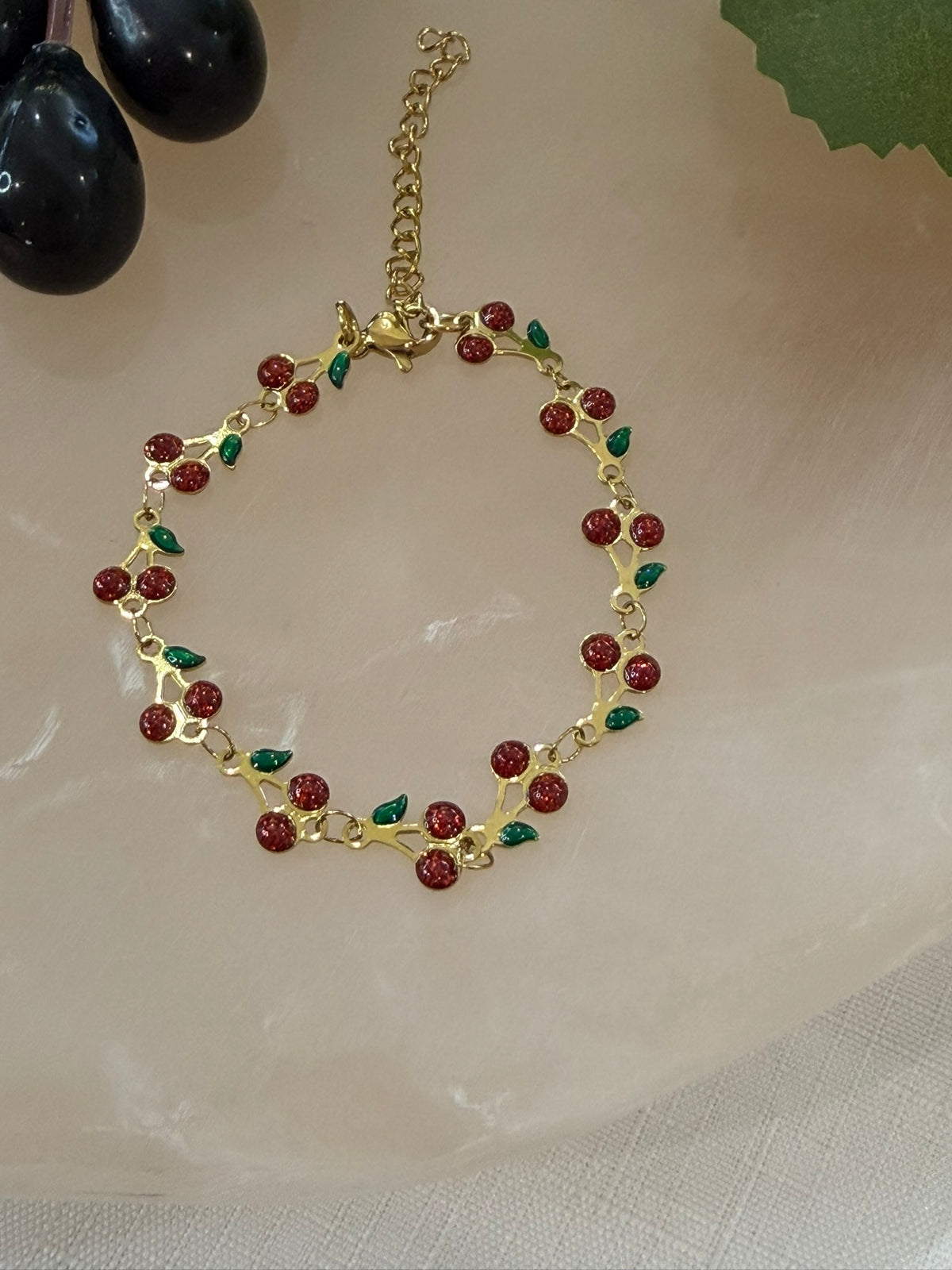 Cherry Link Chain Bracelet 18k Gold Plated Steel