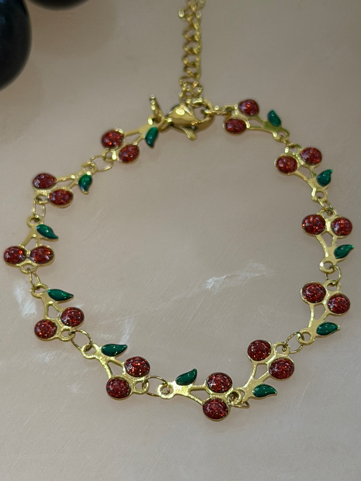 Cherry Link Chain Bracelet 18k Gold Plated Steel