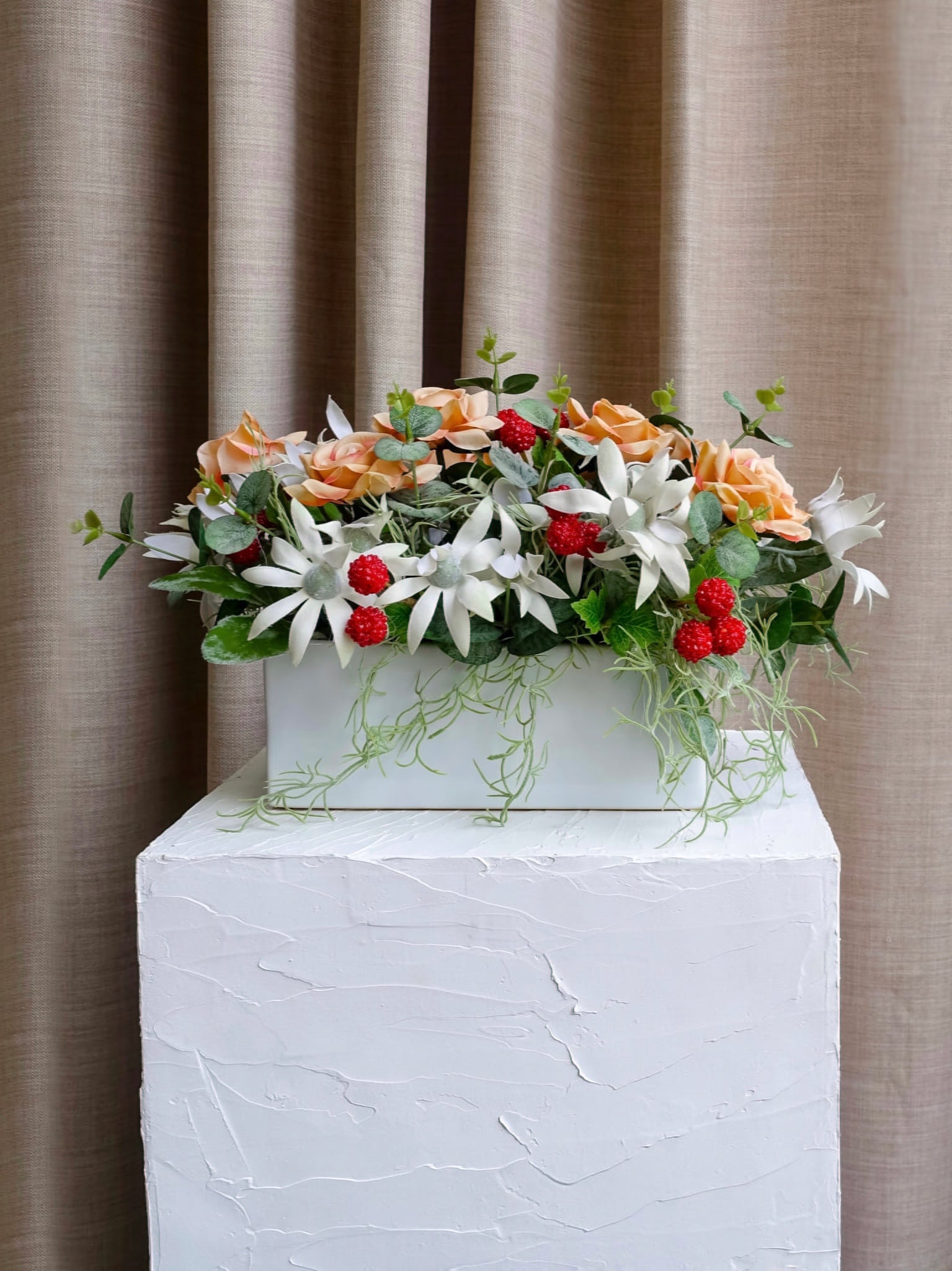 Coffee Rose & Raspberry Arrangement