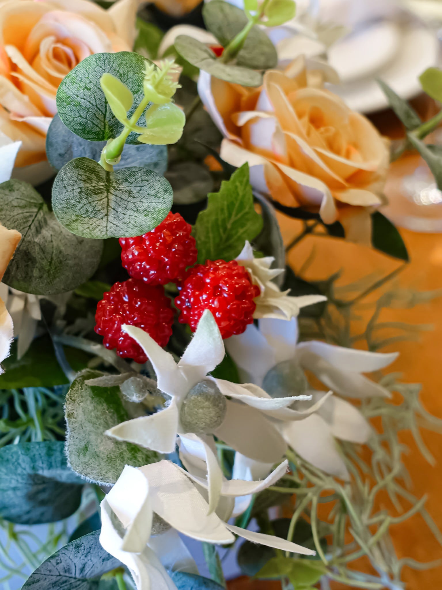 Coffee Rose & Raspberry Arrangement