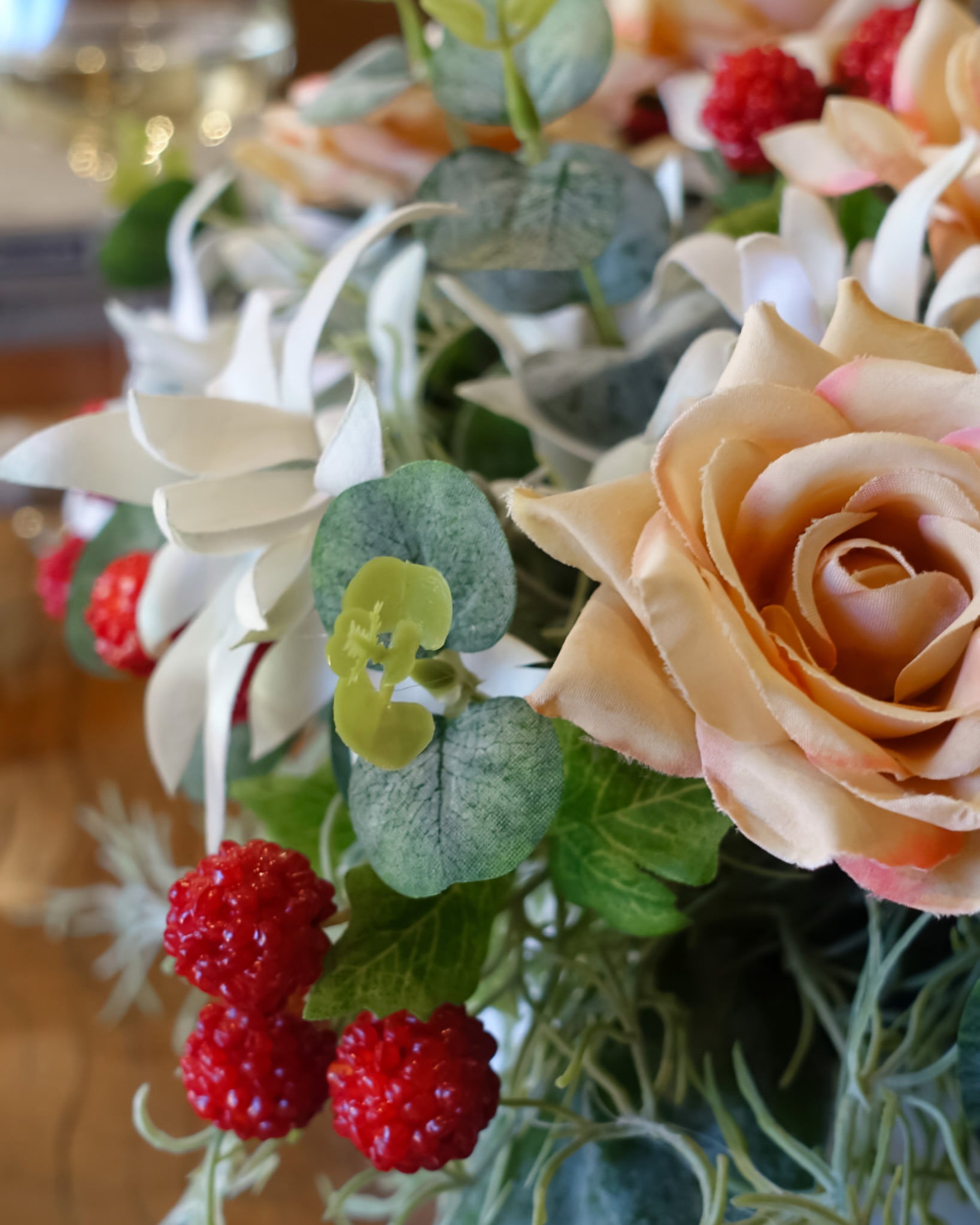 Coffee Rose & Raspberry Arrangement