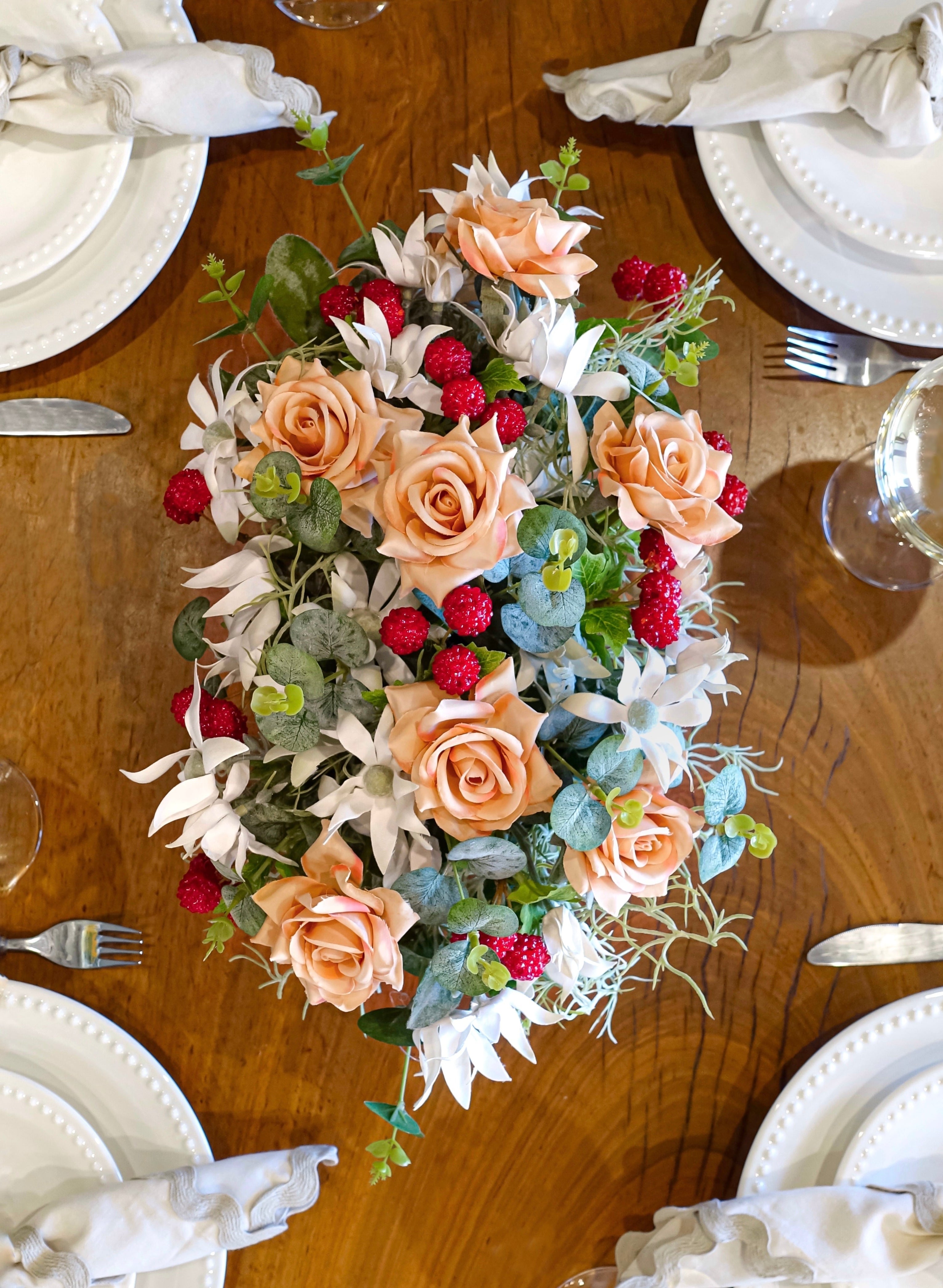 Coffee Rose & Raspberry Arrangement