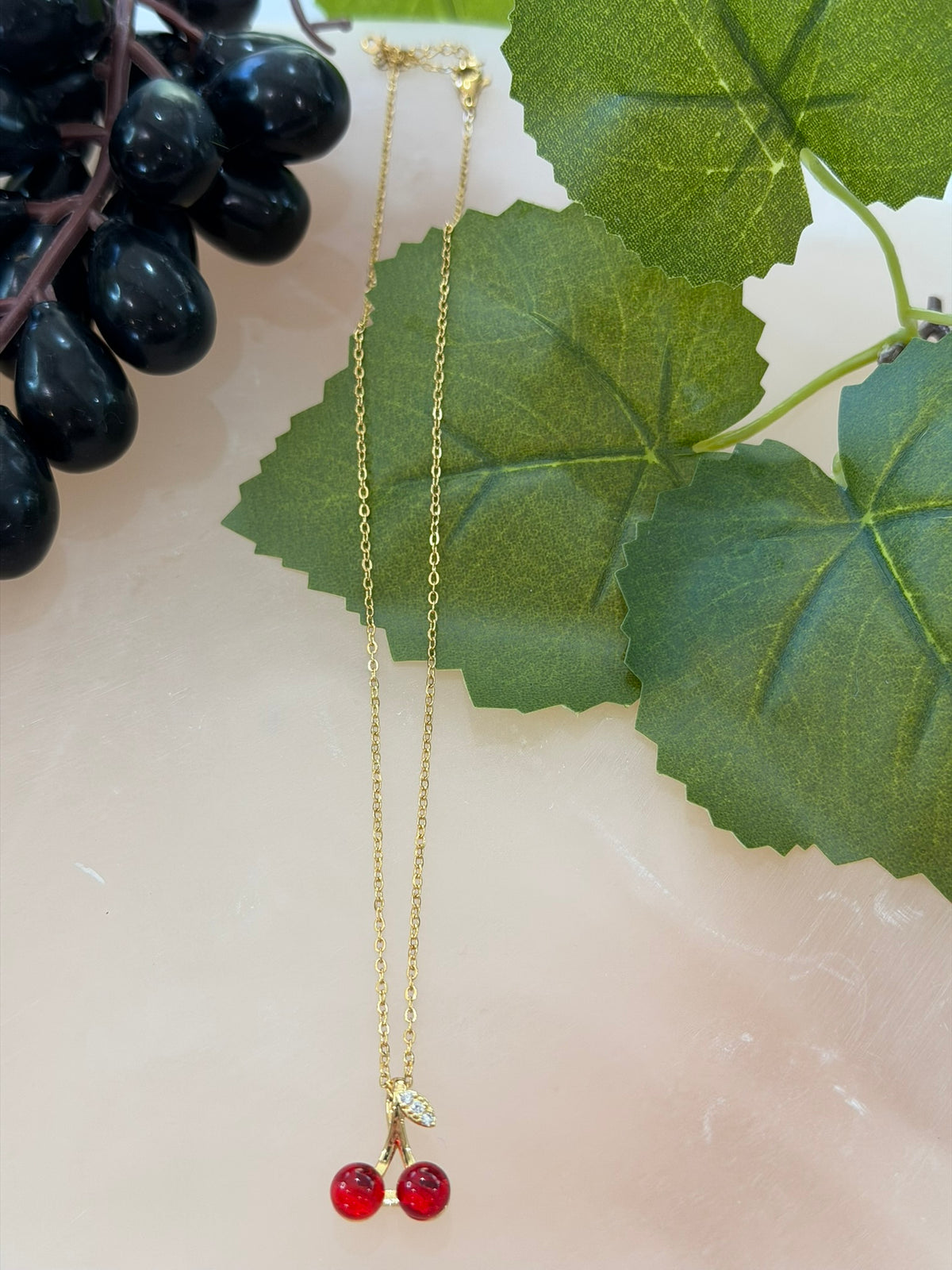 Delicate Cherry Necklace 18k Gold Plated Steel