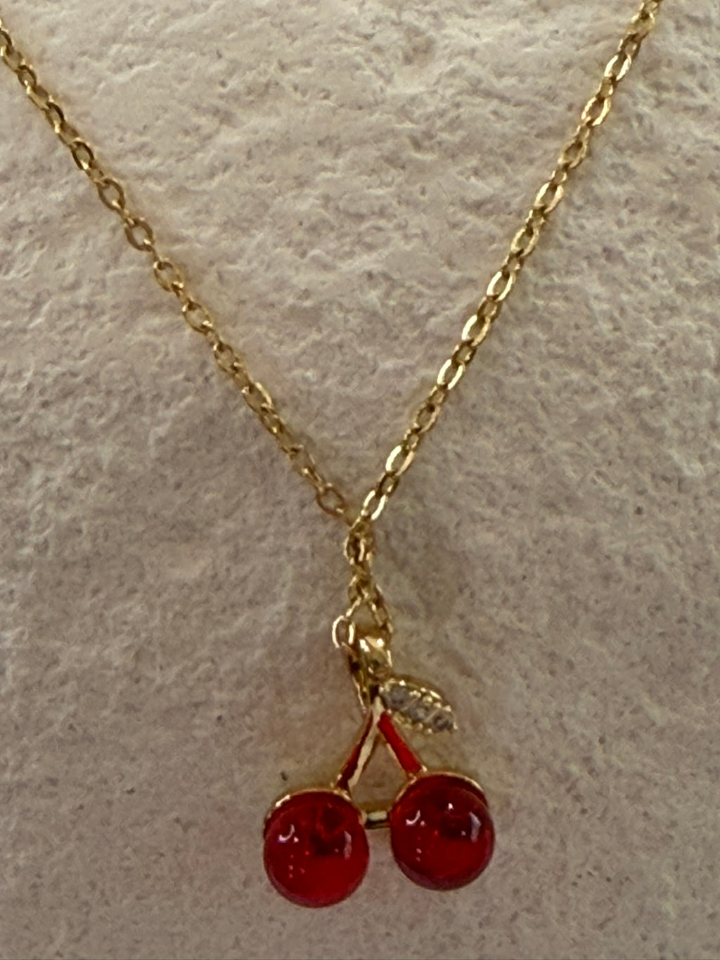Delicate Cherry Necklace 18k Gold Plated Steel