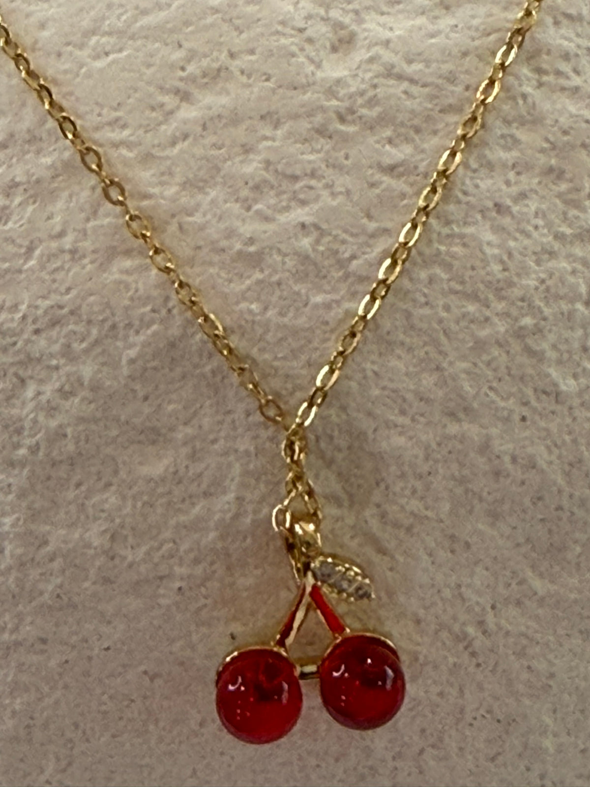 Delicate Cherry Necklace 18k Gold Plated Steel
