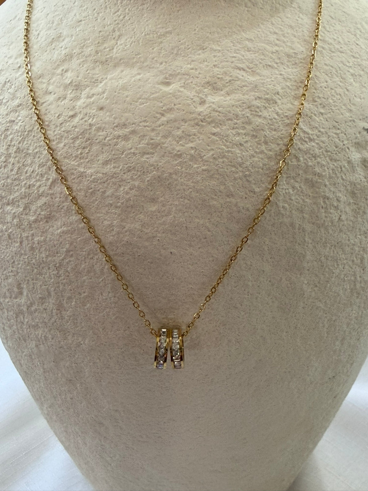 Double Ring Cubic Zirconia Necklace 18k Gold Plated Steel