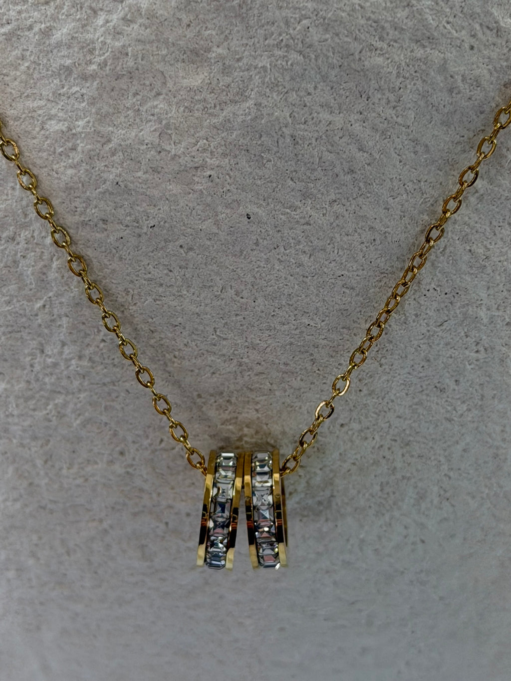 Double Ring Cubic Zirconia Necklace 18k Gold Plated Steel