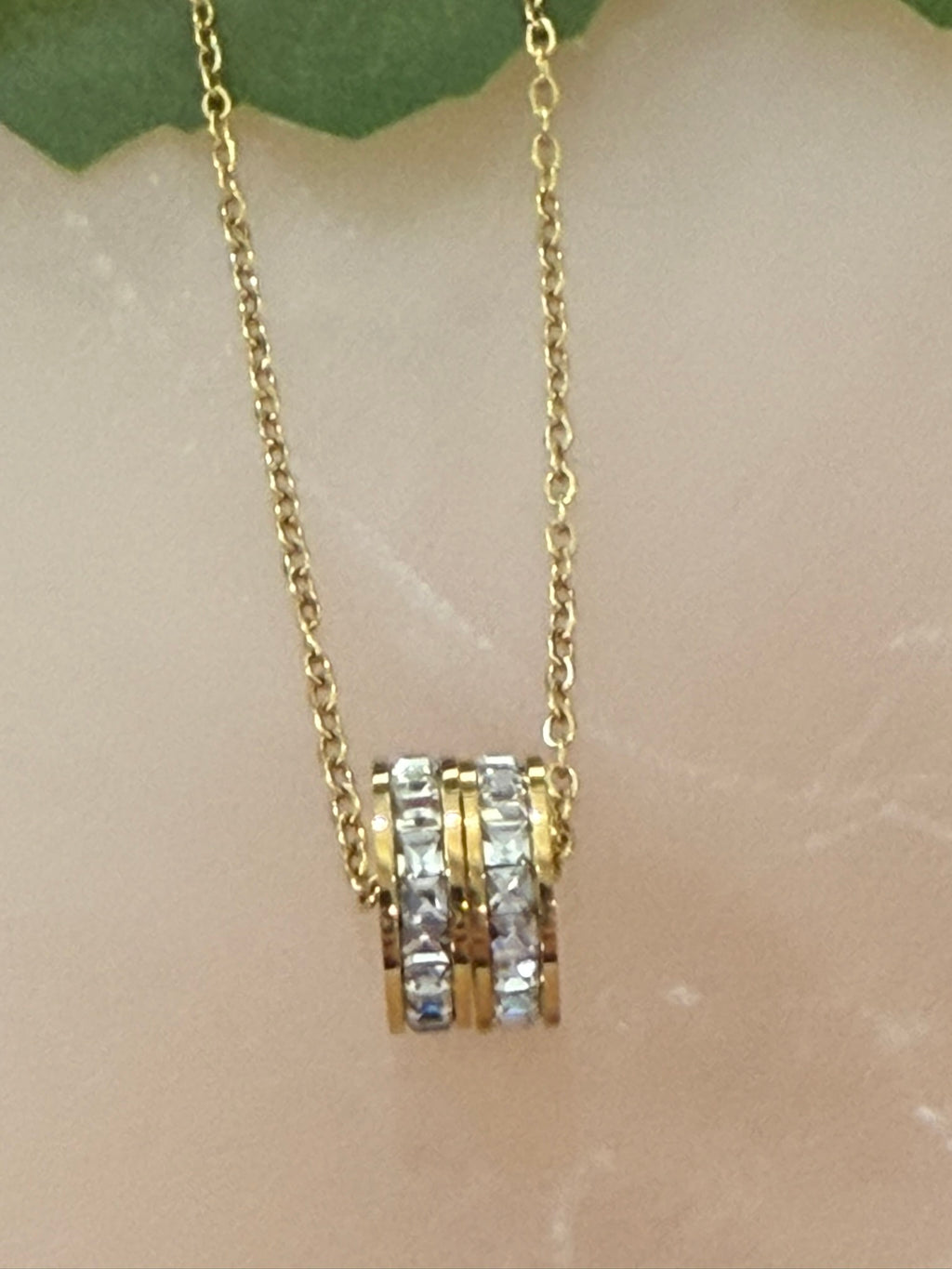 Double Ring Cubic Zirconia Necklace 18k Gold Plated Steel