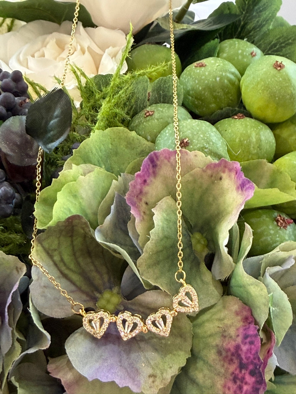 Four Heart Necklace 18k Gold Plated Steel