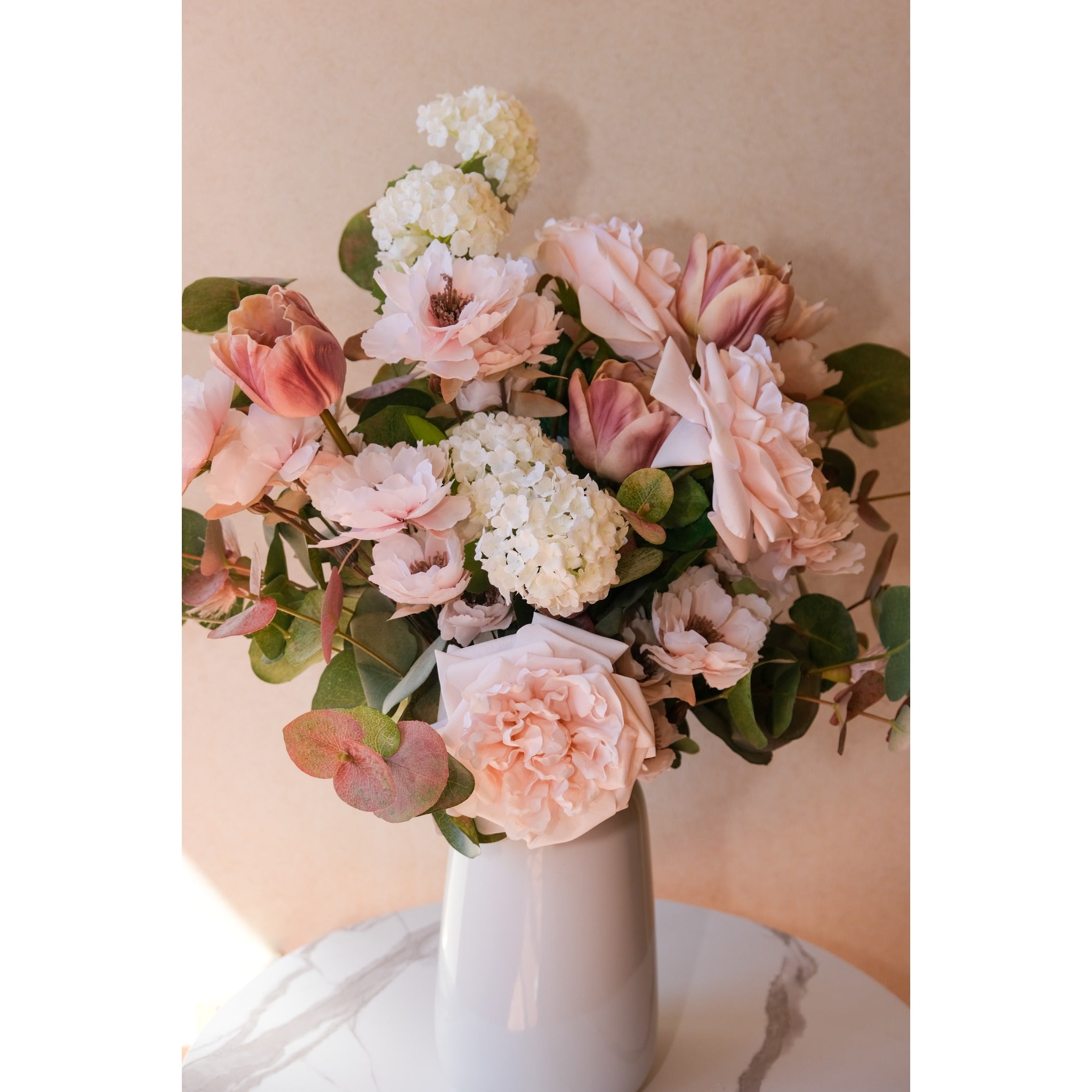 Garden Rose, Tulip & Snowball Vase Arrangement