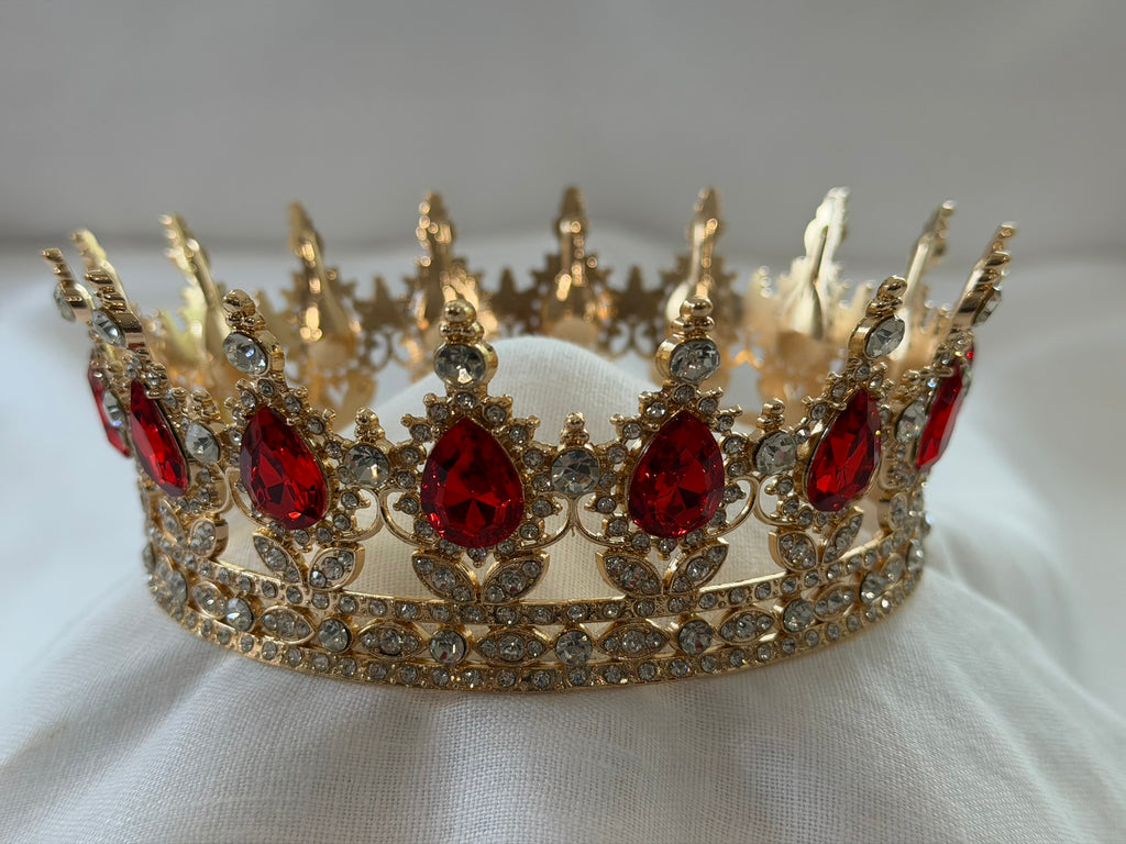 Gold Pet Crown with Red Stones