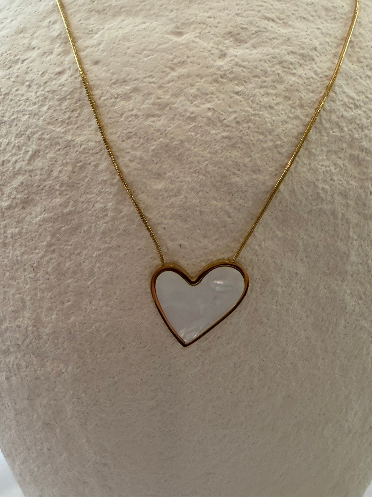 Gold & Pearlescent Heart Pendant Necklace 18k Gold Plated Steel