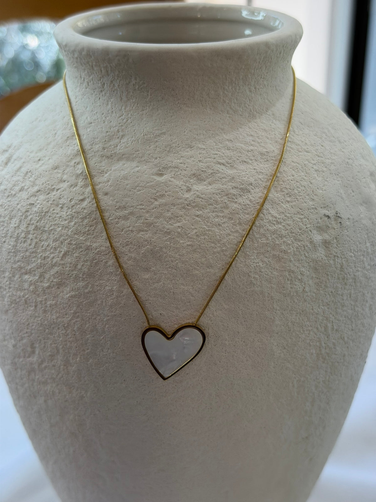 Gold & Pearlescent Heart Pendant Necklace 18k Gold Plated Steel