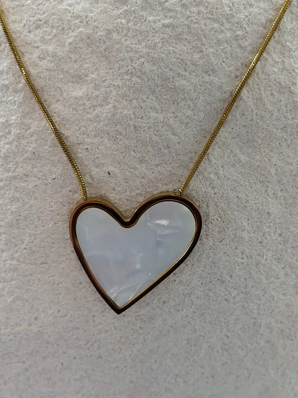 Gold & Pearlescent Heart Pendant Necklace 18k Gold Plated Steel