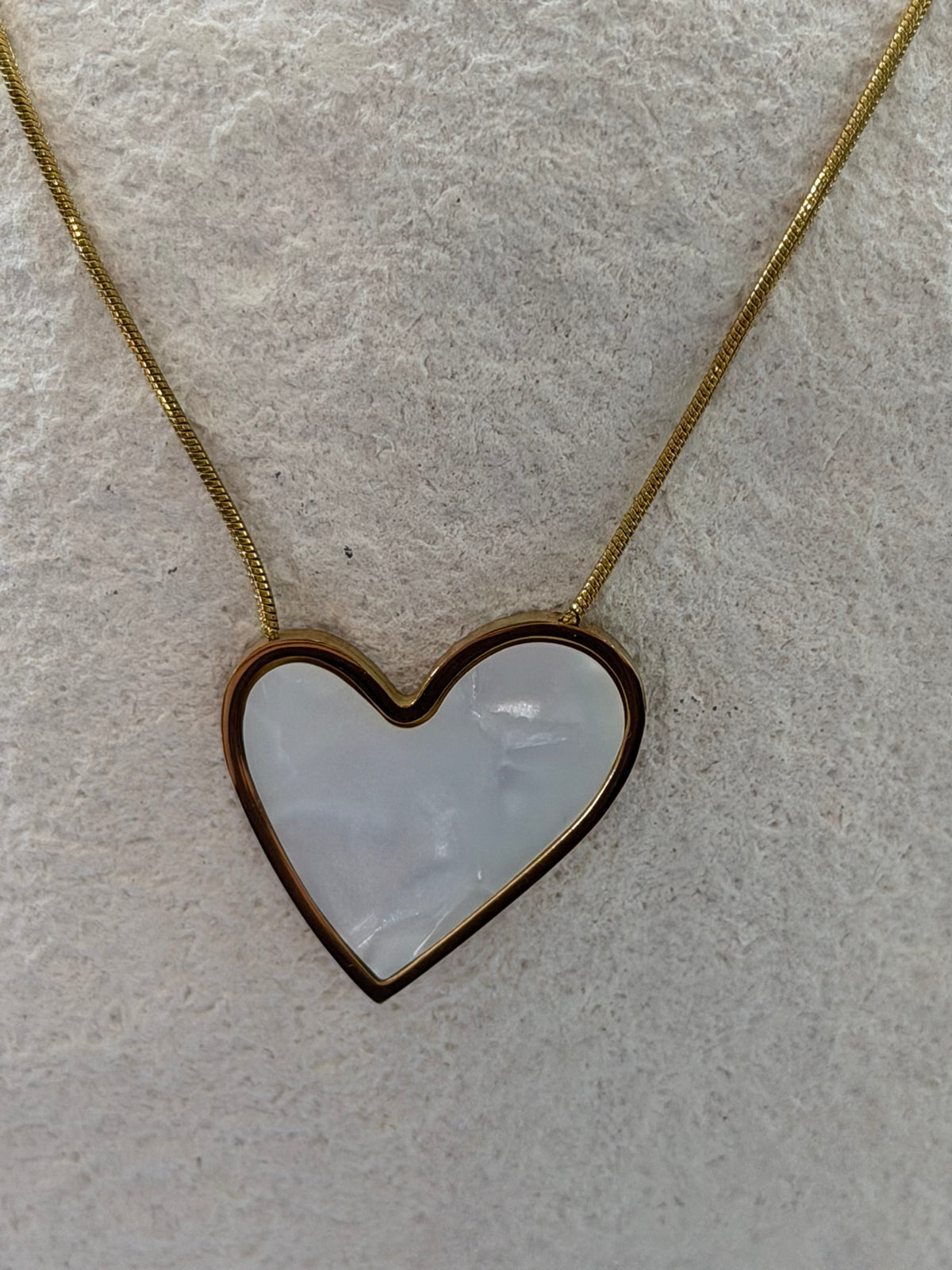 Gold & Pearlescent Heart Pendant Necklace 18k Gold Plated Steel