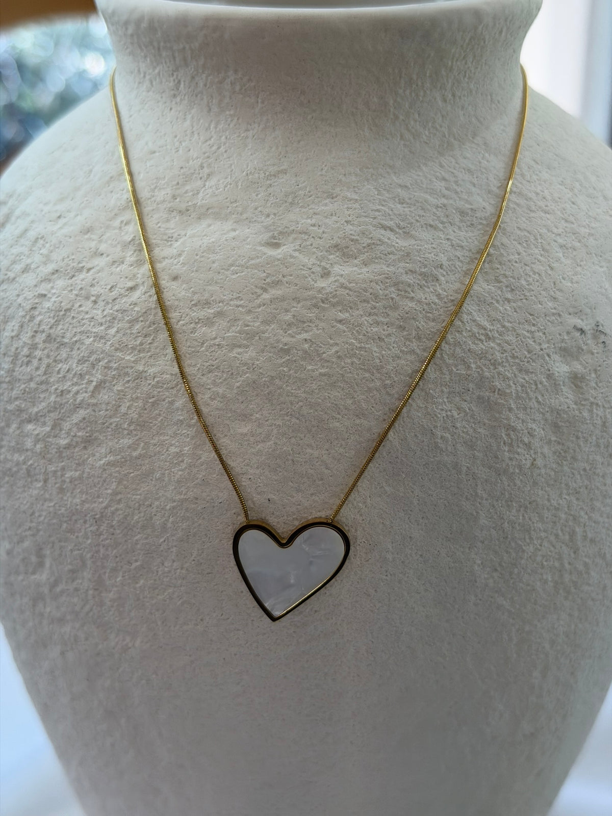 Gold & Pearlescent Heart Pendant Necklace 18k Gold Plated Steel
