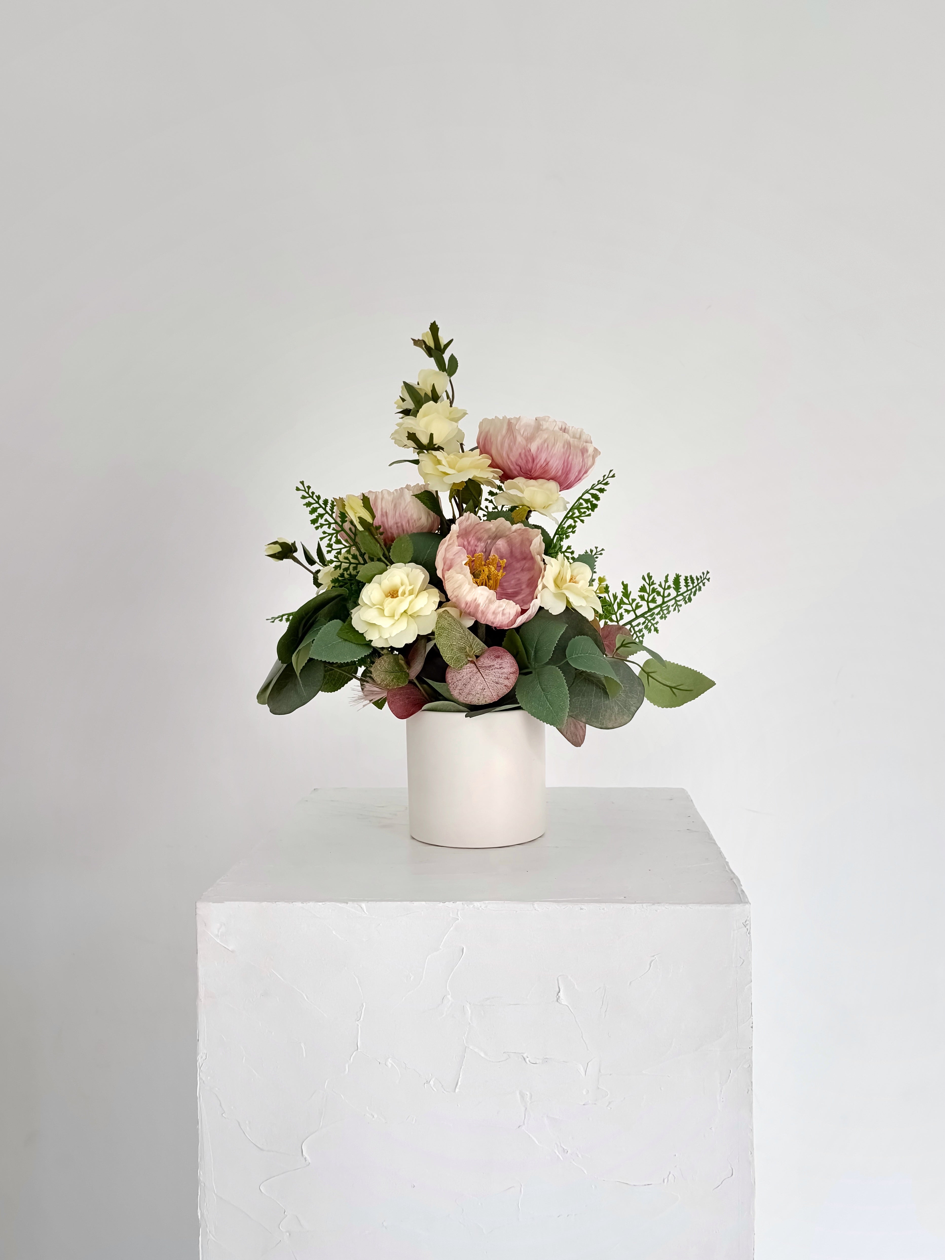 Blush Pink Poppy and Lemon Rose Arrangement