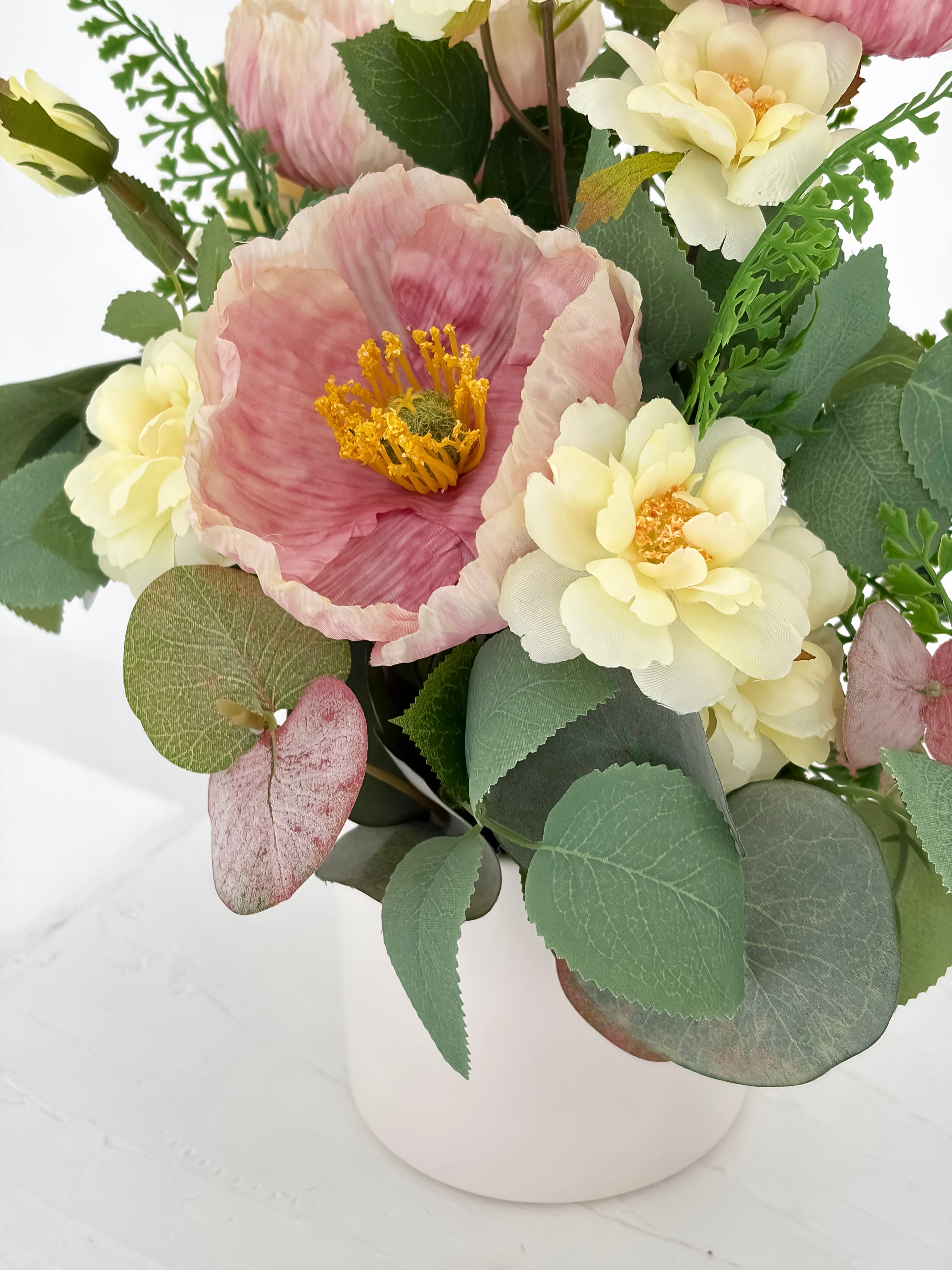 Blush Pink Poppy and Lemon Rose Arrangement