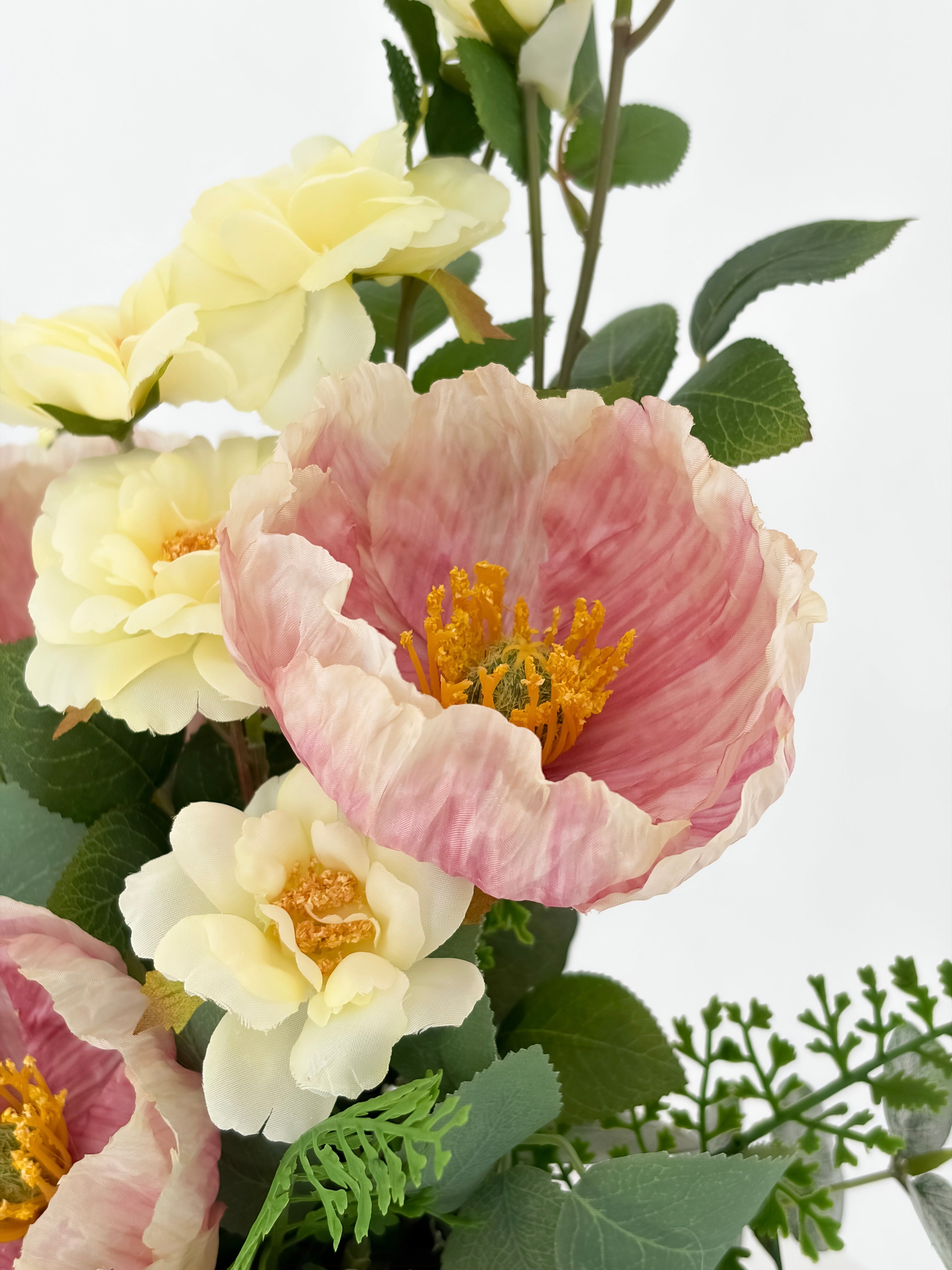 Blush Pink Poppy and Lemon Rose Arrangement
