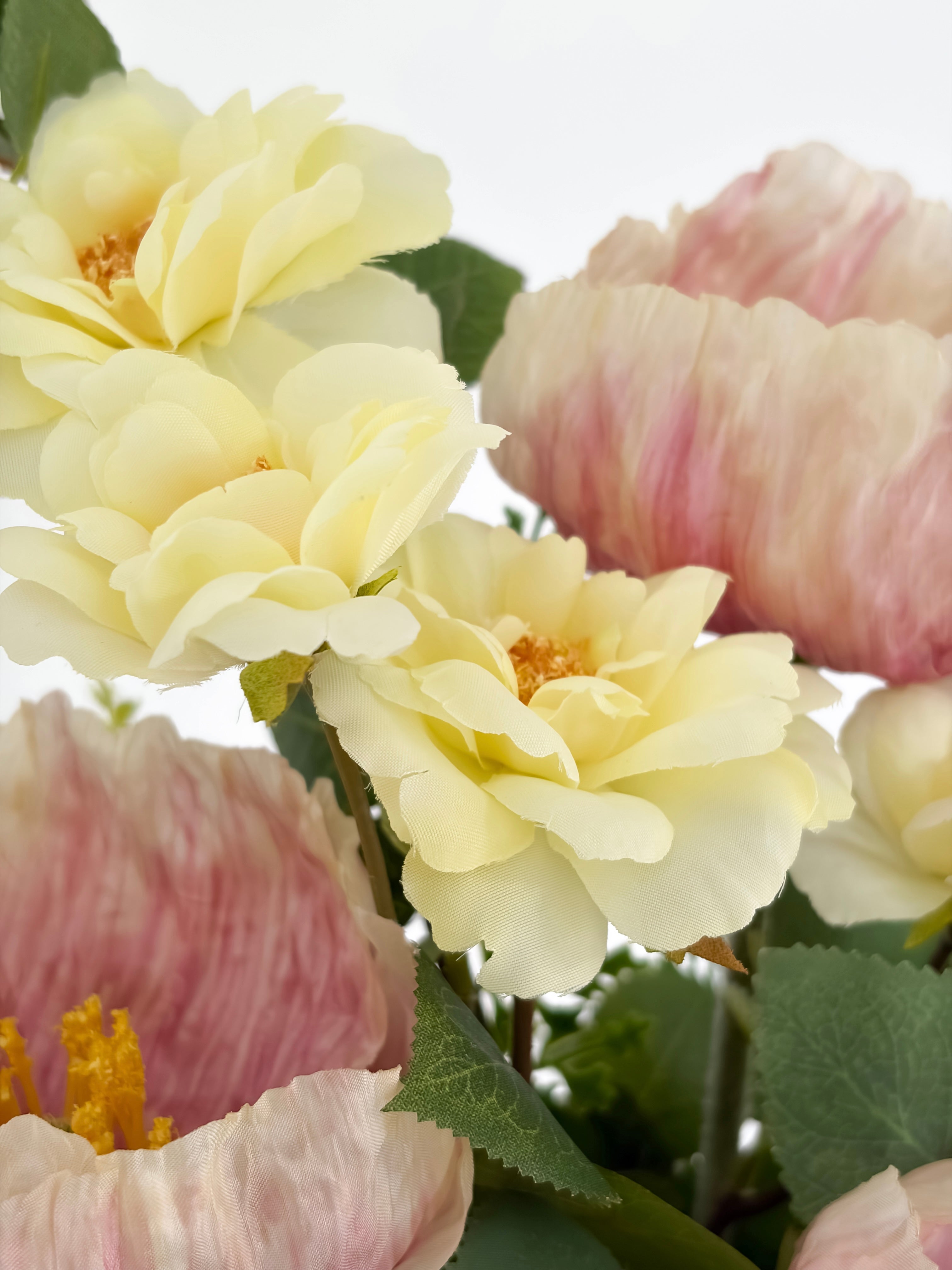 Blush Pink Poppy and Lemon Rose Arrangement