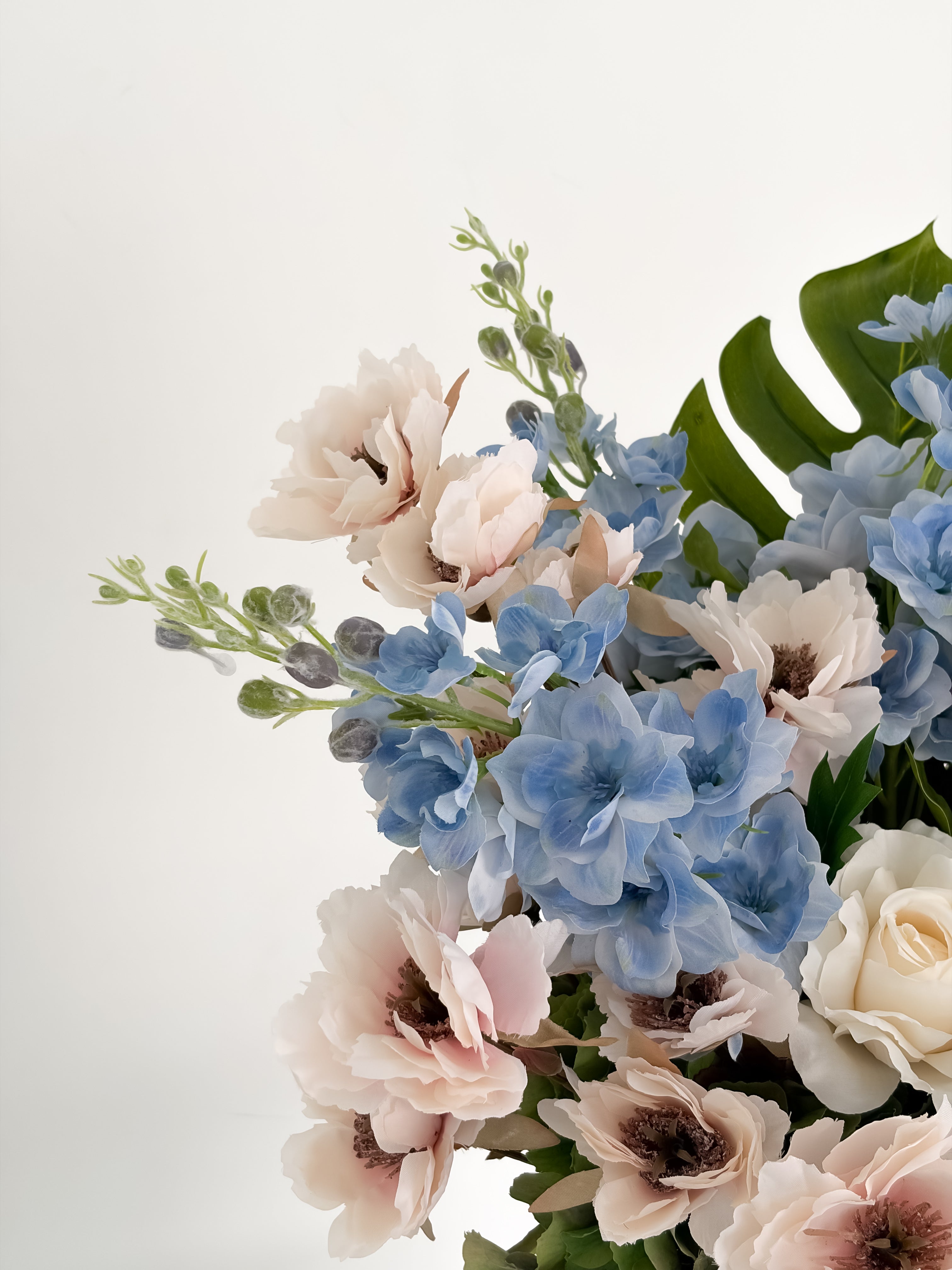 Blue Delphinium & Cream Rose Arrangement