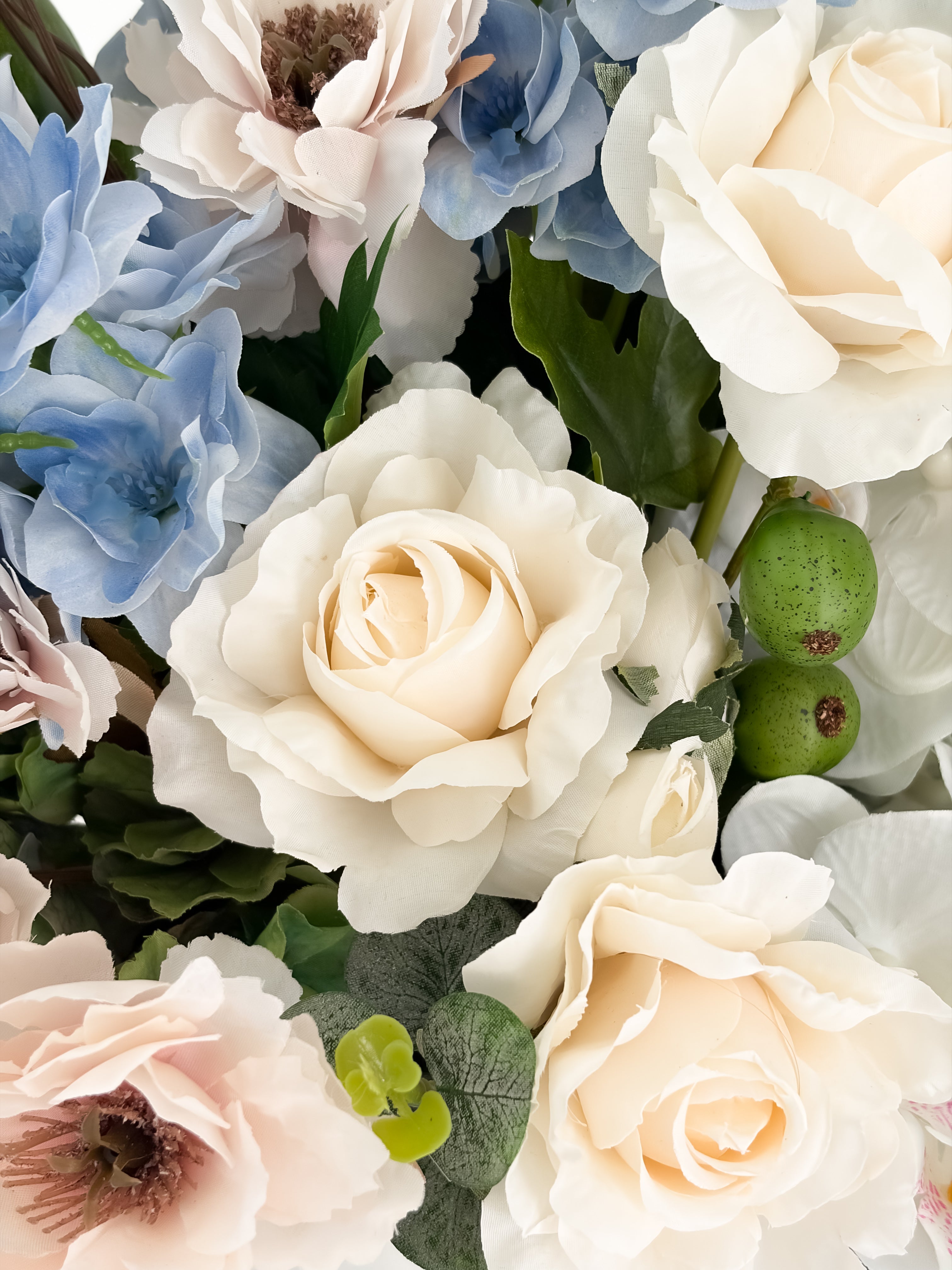 Blue Delphinium & Cream Rose Arrangement