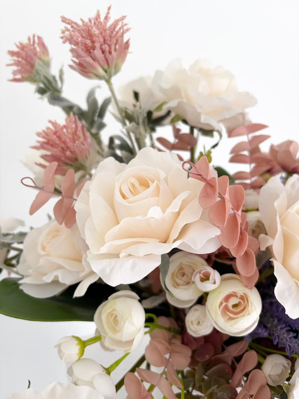 Blush Thistle & Cream Rose Arrangement