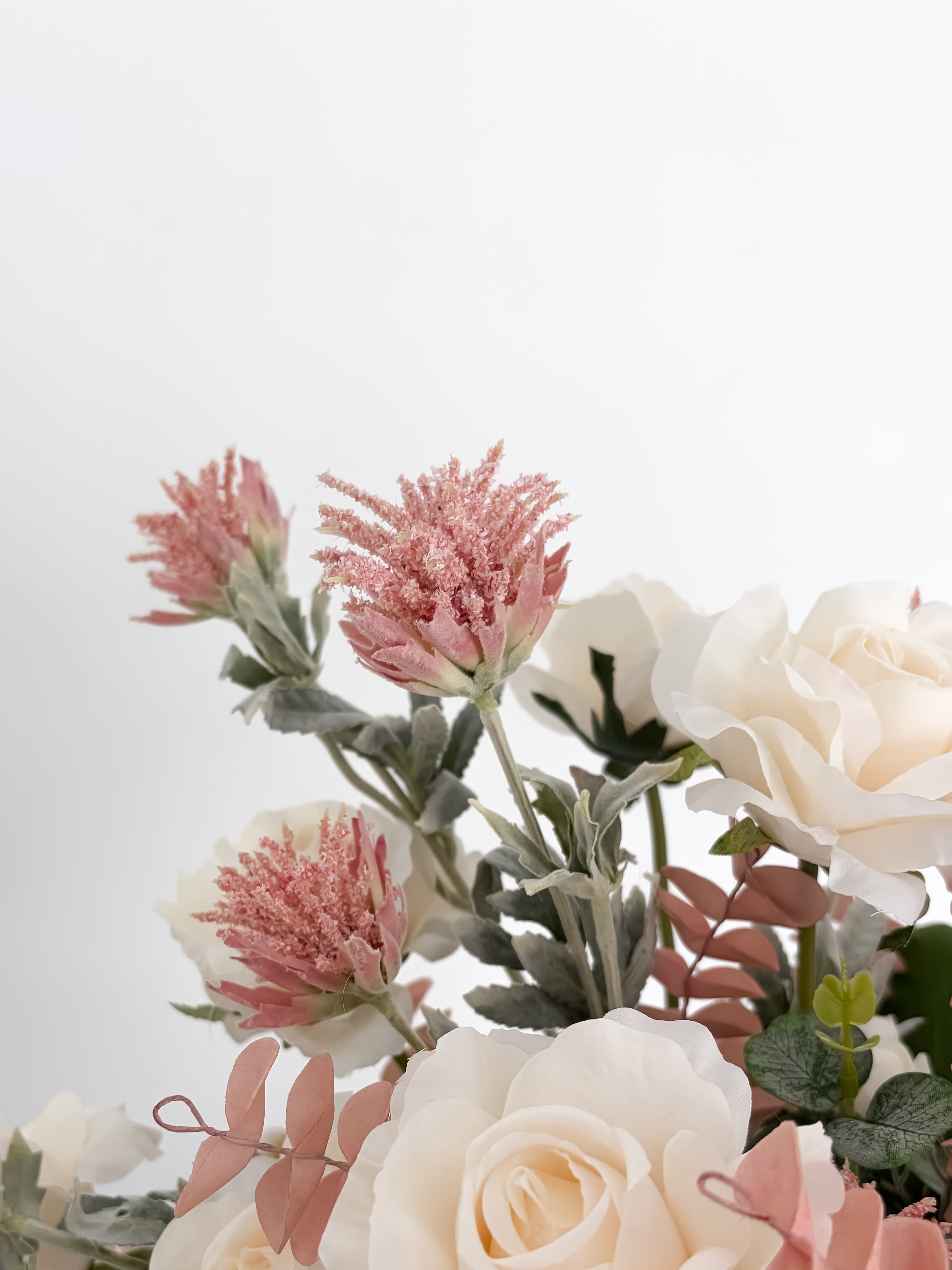 Blush Thistle & Cream Rose Arrangement