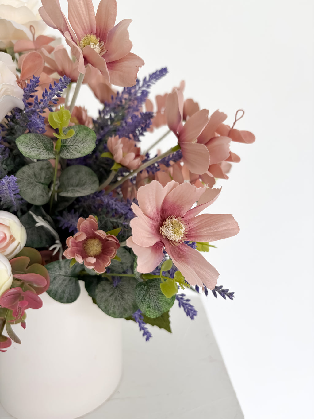 Blush Thistle & Cream Rose Arrangement