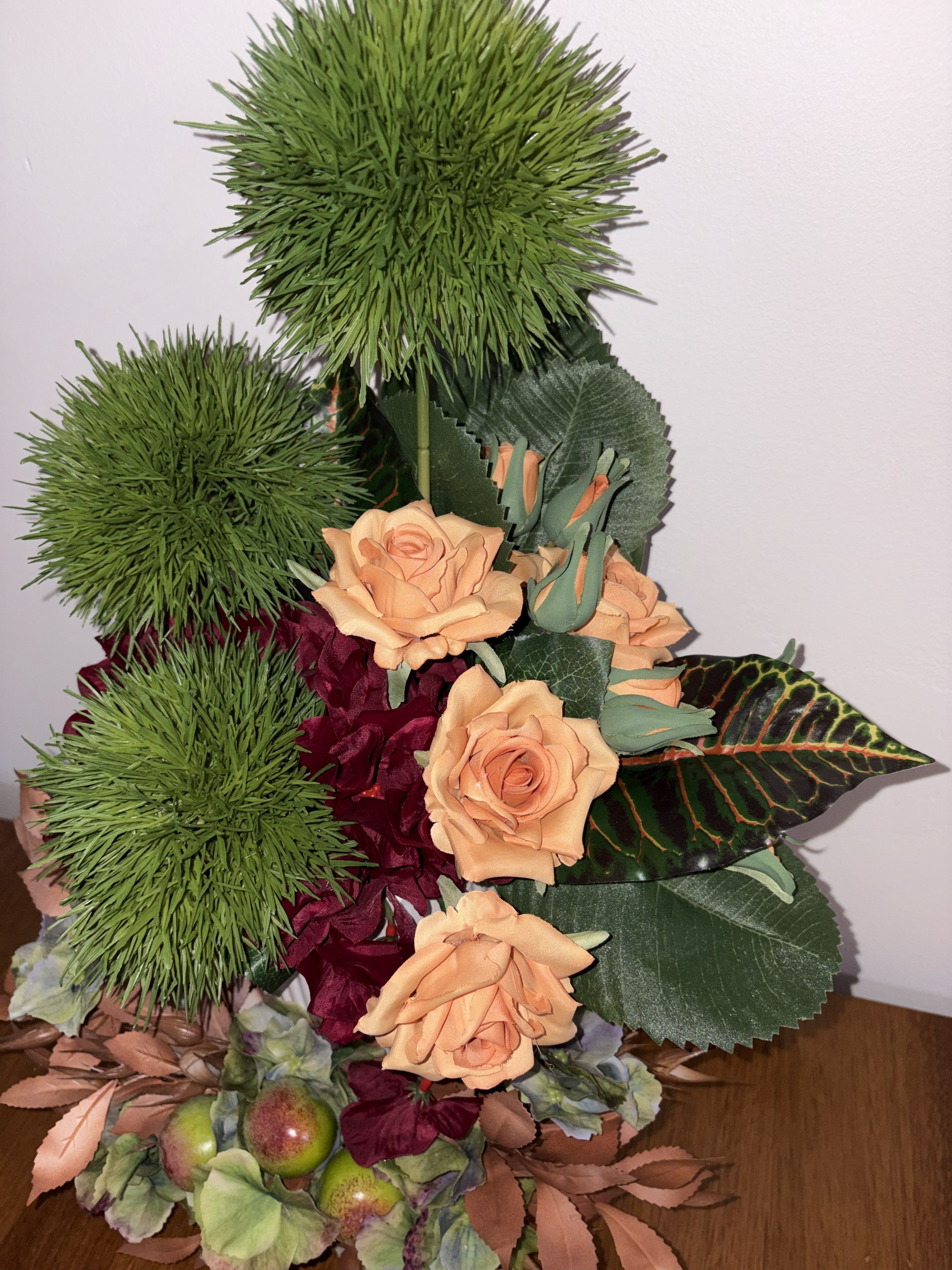 Burnt Orange Rose, Allium and Miniature Apple Vase Arrangement