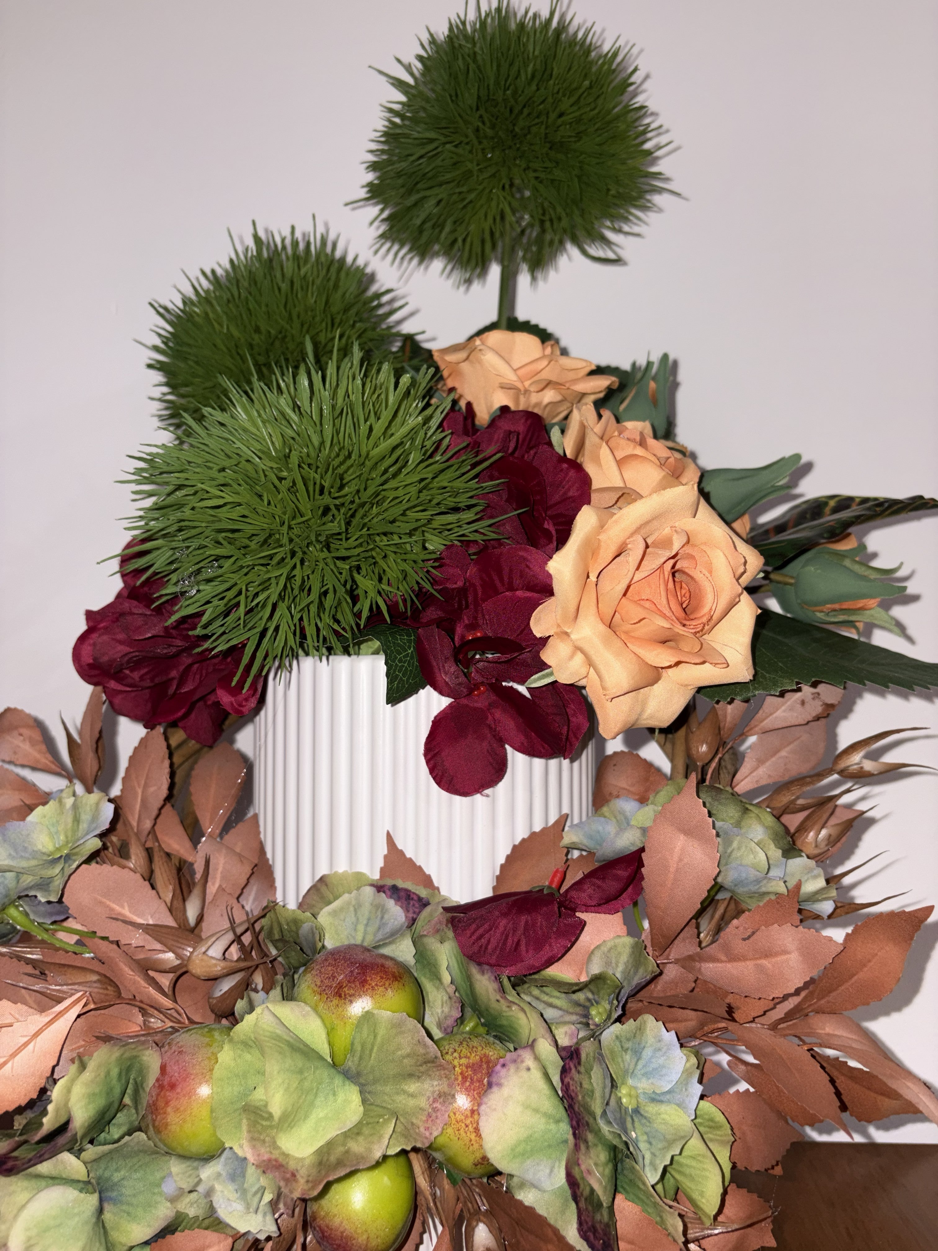 Burnt Orange Rose, Allium and Miniature Apple Vase Arrangement