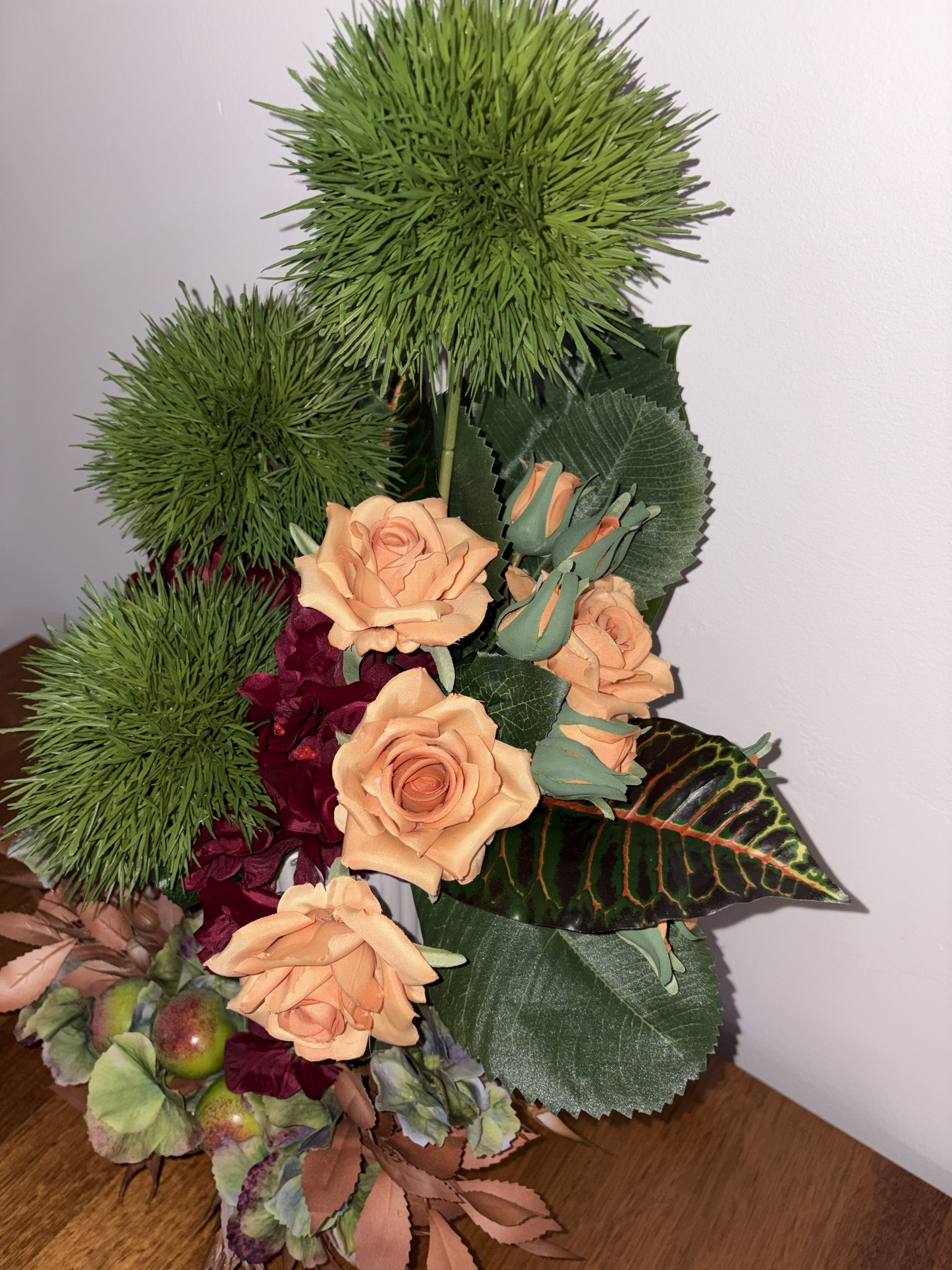Burnt Orange Rose, Allium and Miniature Apple Vase Arrangement