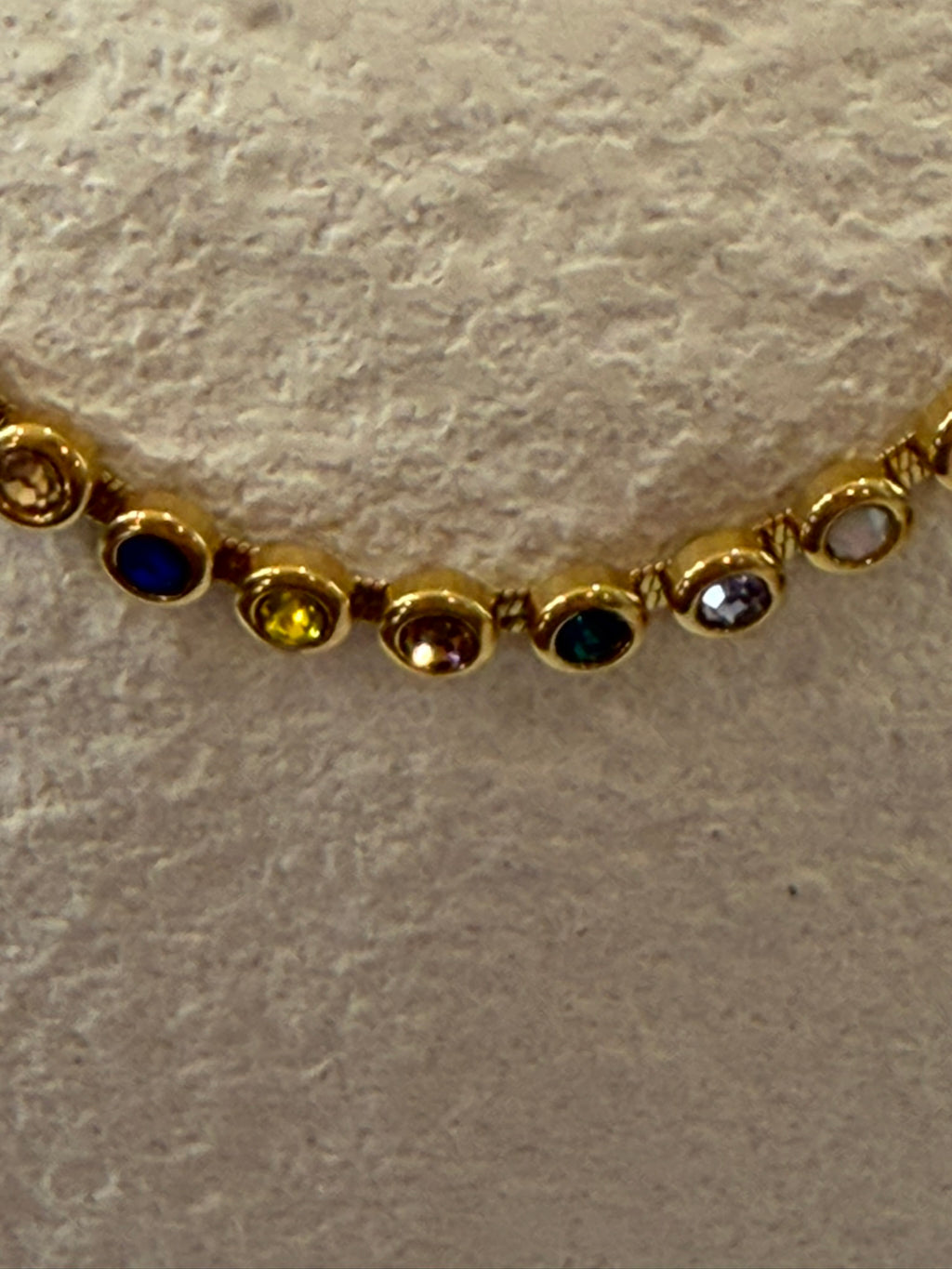 Rainbow Gemstone Chain Necklace 18k Gold Plated Steel