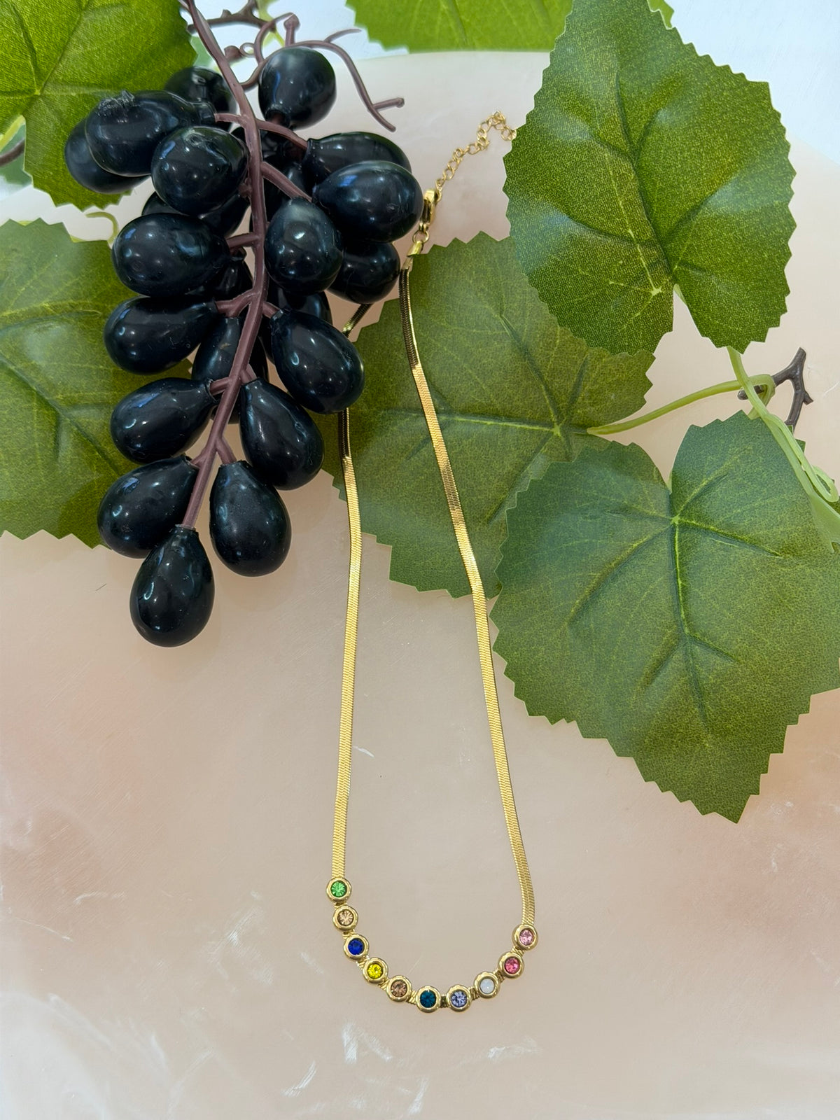 Rainbow Gemstone Chain Necklace 18k Gold Plated Steel