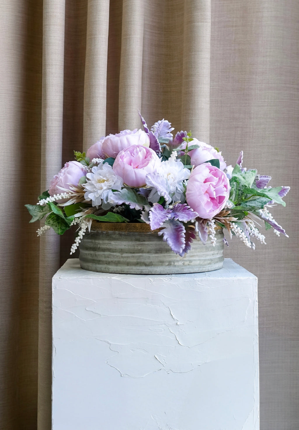 Peony Whisper Winter Tin Arrangement