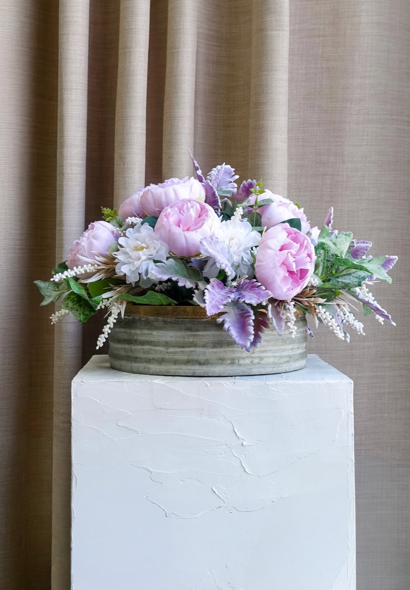 Peony Whisper Winter Tin Arrangement