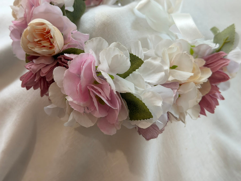Pink Hydrangea, Dusty Pink Dahlias & Peach Ranunculus Flower Garland – Perfect for Pets & Humans